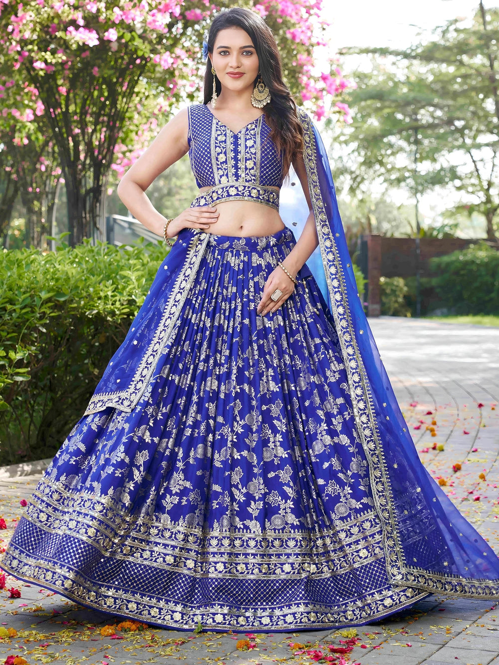 Silk lehenga choli with zari embroidery and sequins work for wedding and party occasions
