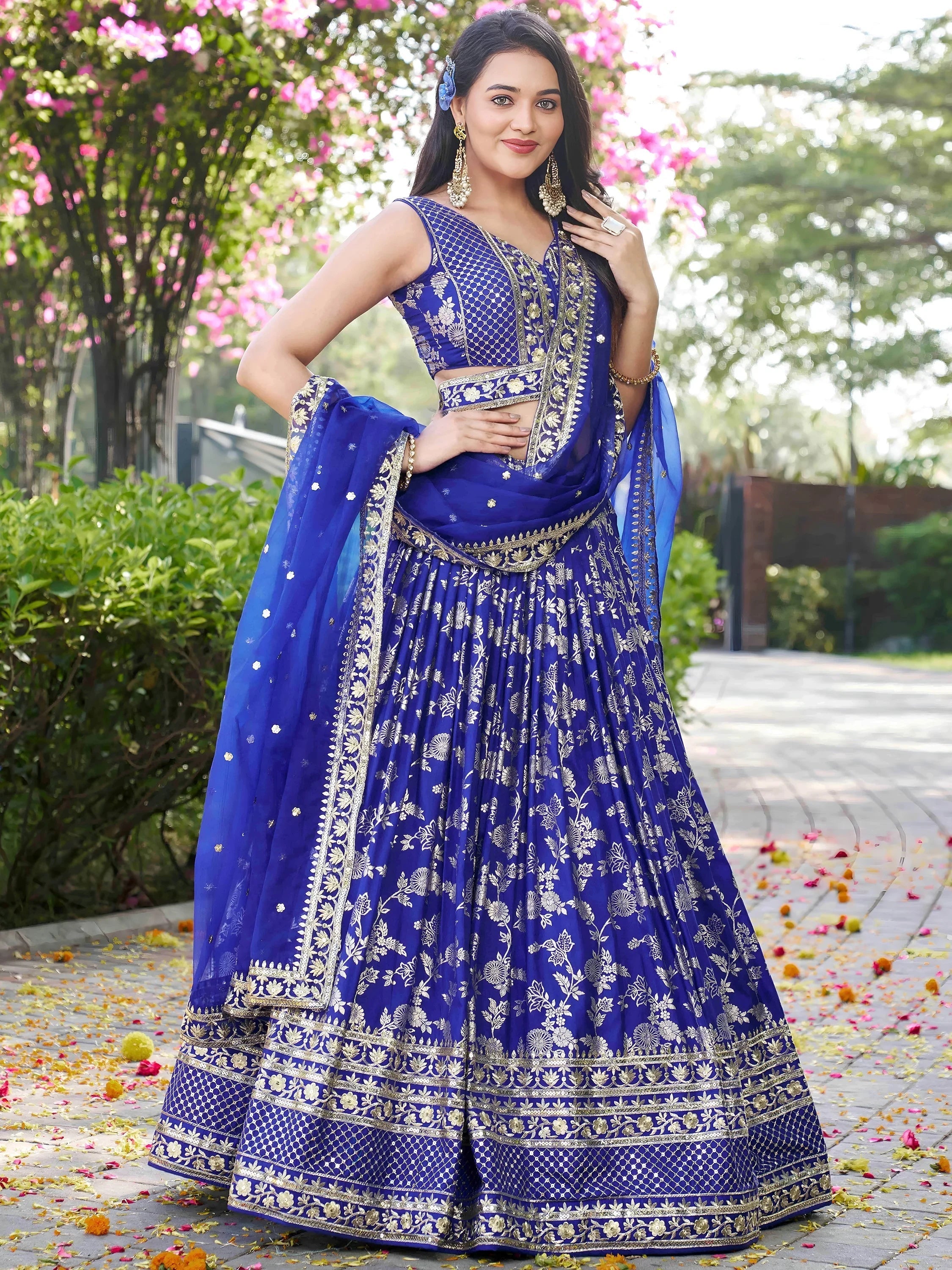 Silk lehenga choli with zari embroidery and sequins work for wedding and party occasions