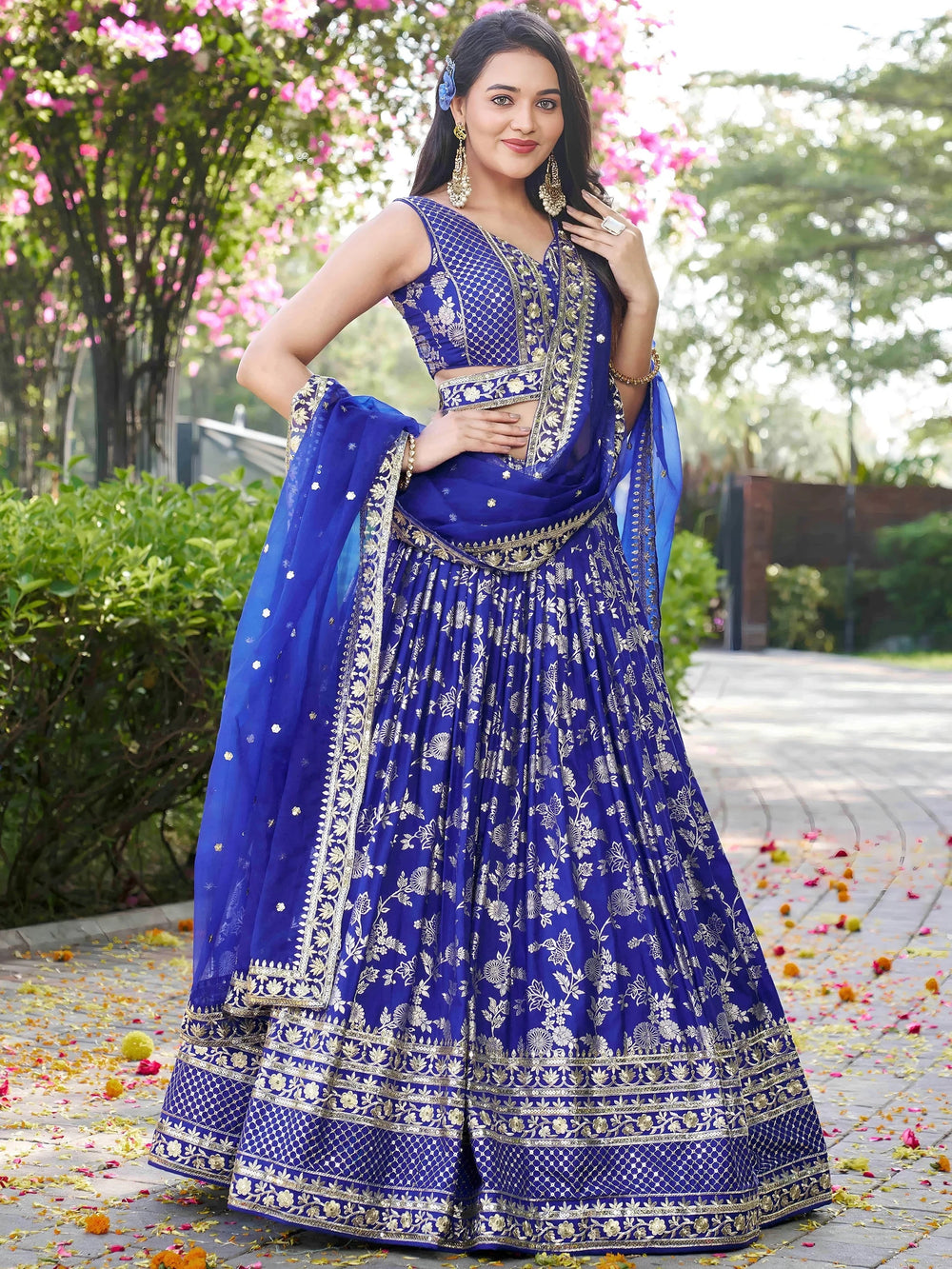Silk lehenga choli with zari embroidery and sequins work for wedding and party occasions