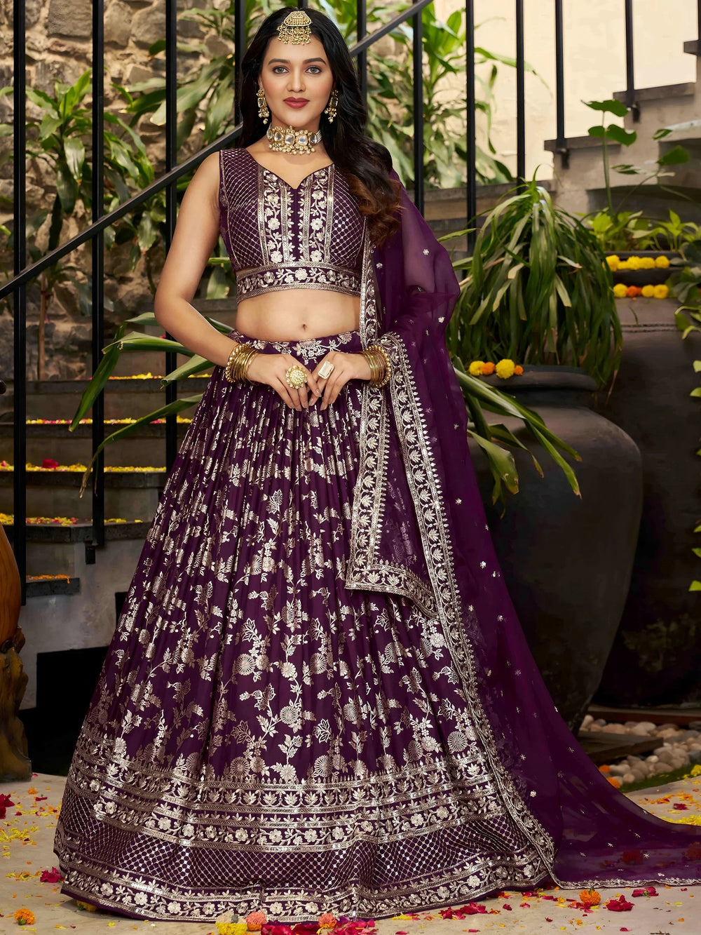 Silk lehenga choli with zari embroidery and sequins work for wedding and party occasions