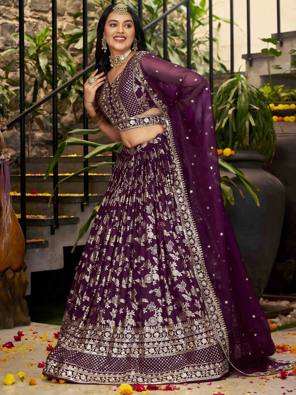 Silk lehenga choli with zari embroidery and sequins work for wedding and party occasions