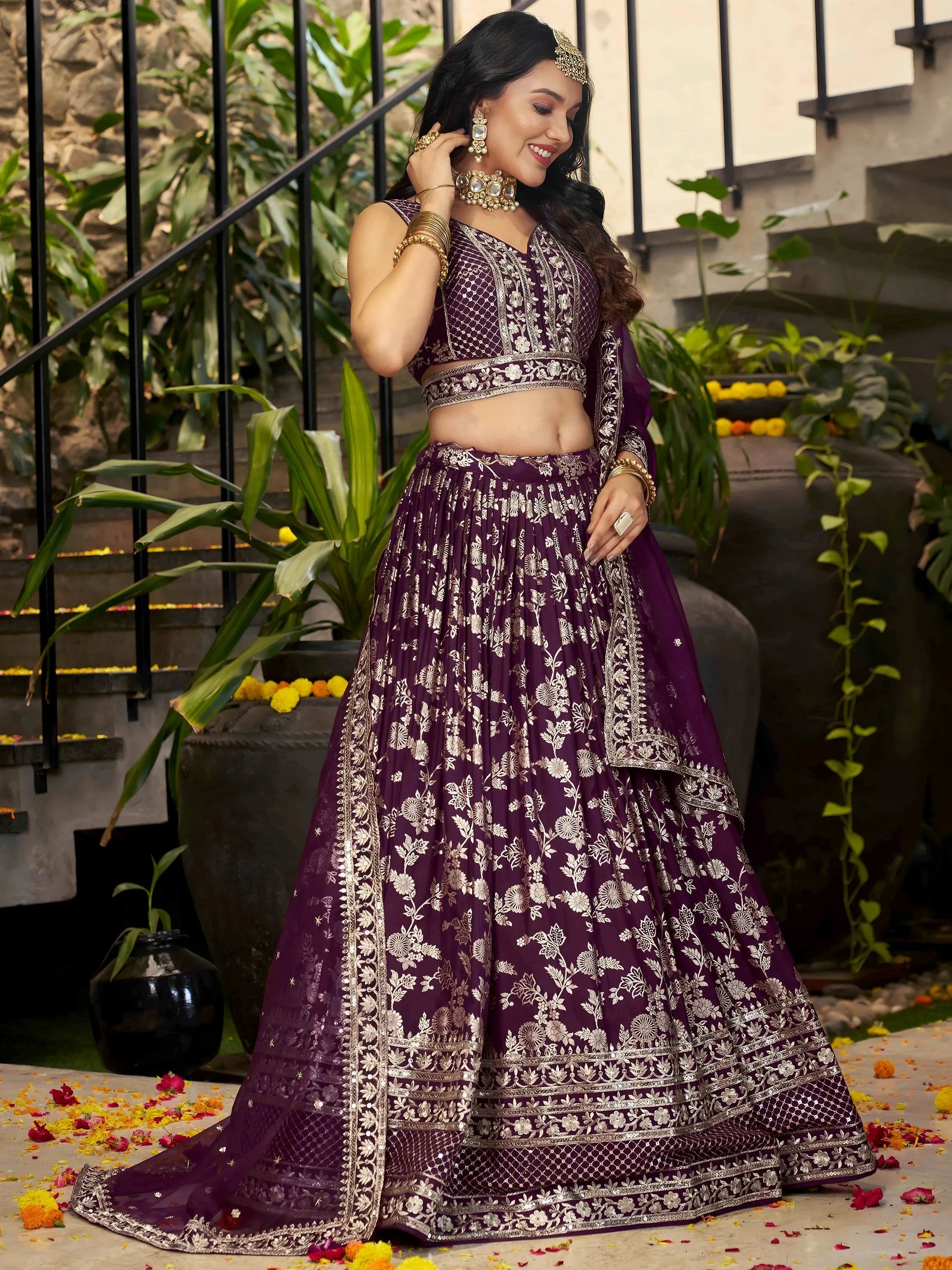 Silk lehenga choli with zari embroidery and sequins work for wedding and party occasions
