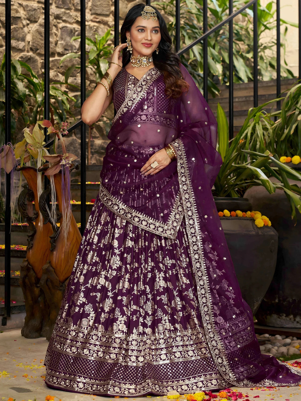 Silk lehenga choli with zari embroidery and sequins work for wedding and party occasions