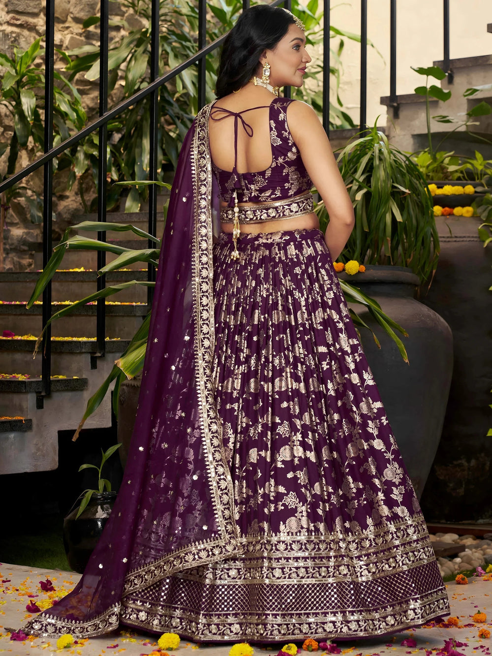 Silk lehenga choli with zari embroidery and sequins work for wedding and party occasions