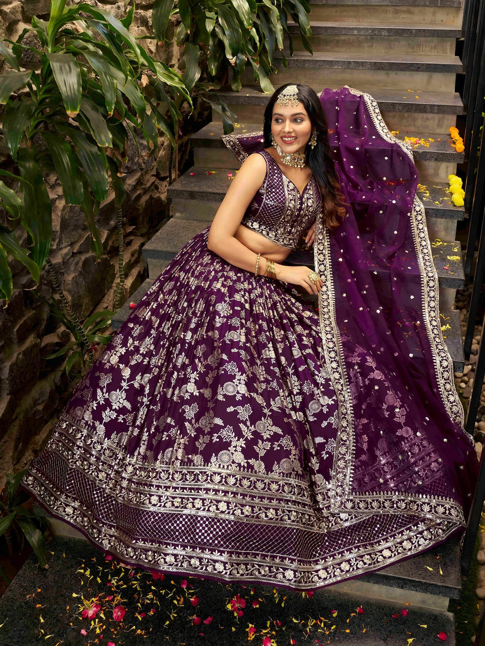 Silk lehenga choli with zari embroidery and sequins work for wedding and party occasions