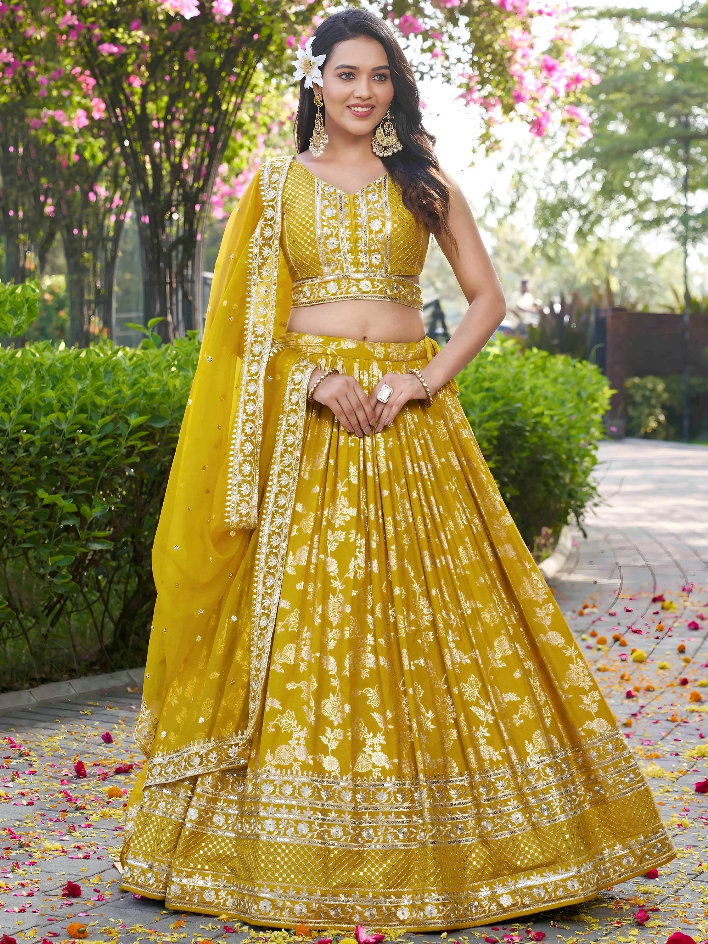 Silk lehenga choli with zari embroidery and sequins work for wedding and party occasions