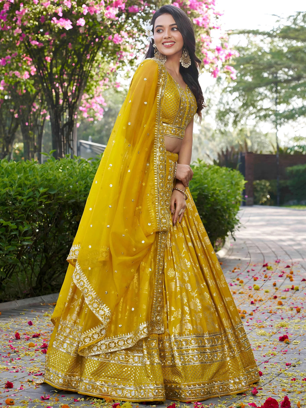 Silk lehenga choli with zari embroidery and sequins work for wedding and party occasions