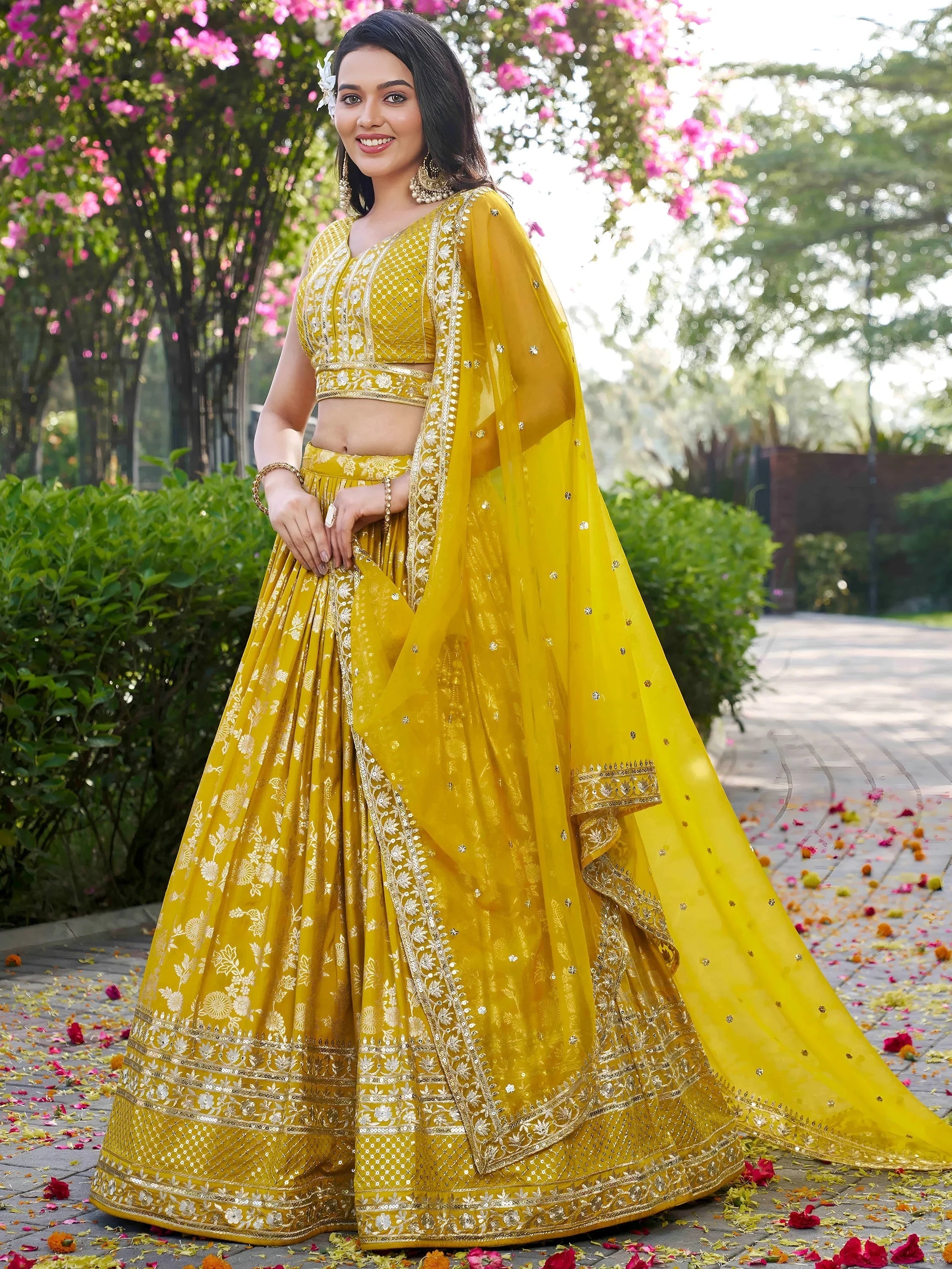 Silk lehenga choli with zari embroidery and sequins work for wedding and party occasions