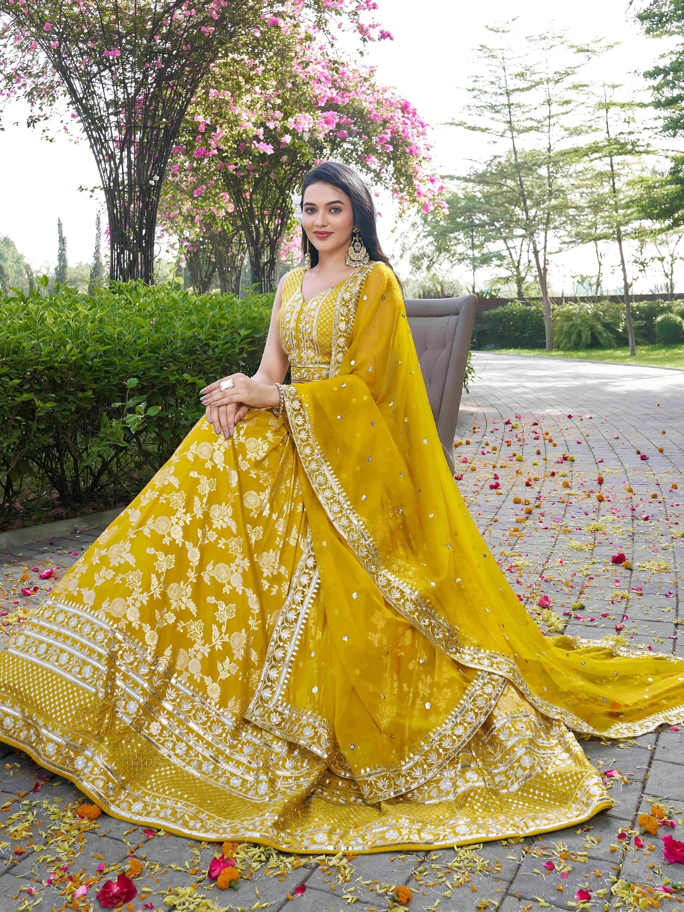 Silk lehenga choli with zari embroidery and sequins work for wedding and party occasions