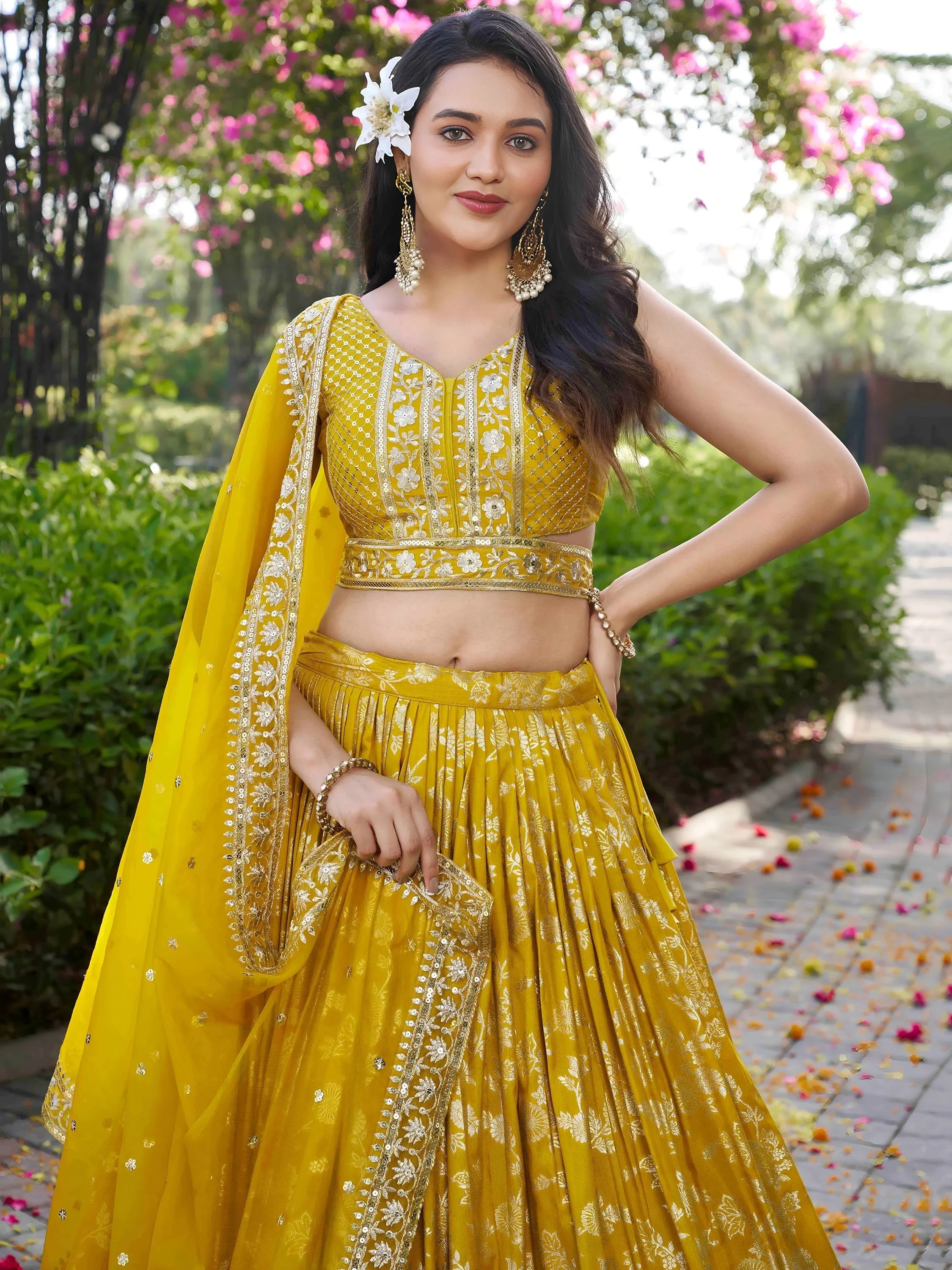 Silk lehenga choli with zari embroidery and sequins work for wedding and party occasions