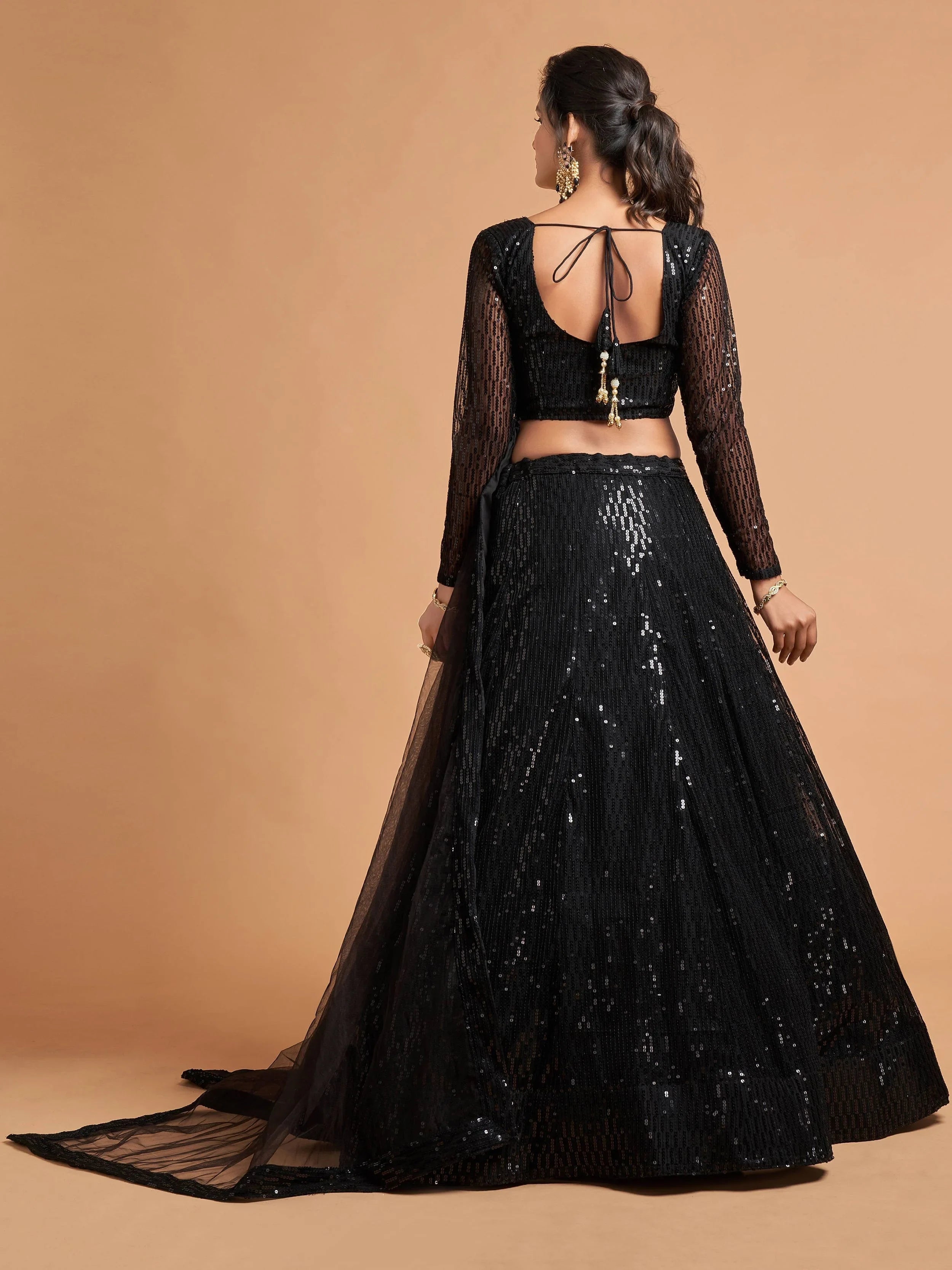 Black Thread Embroidered Net Party Lehenga Choli for Women