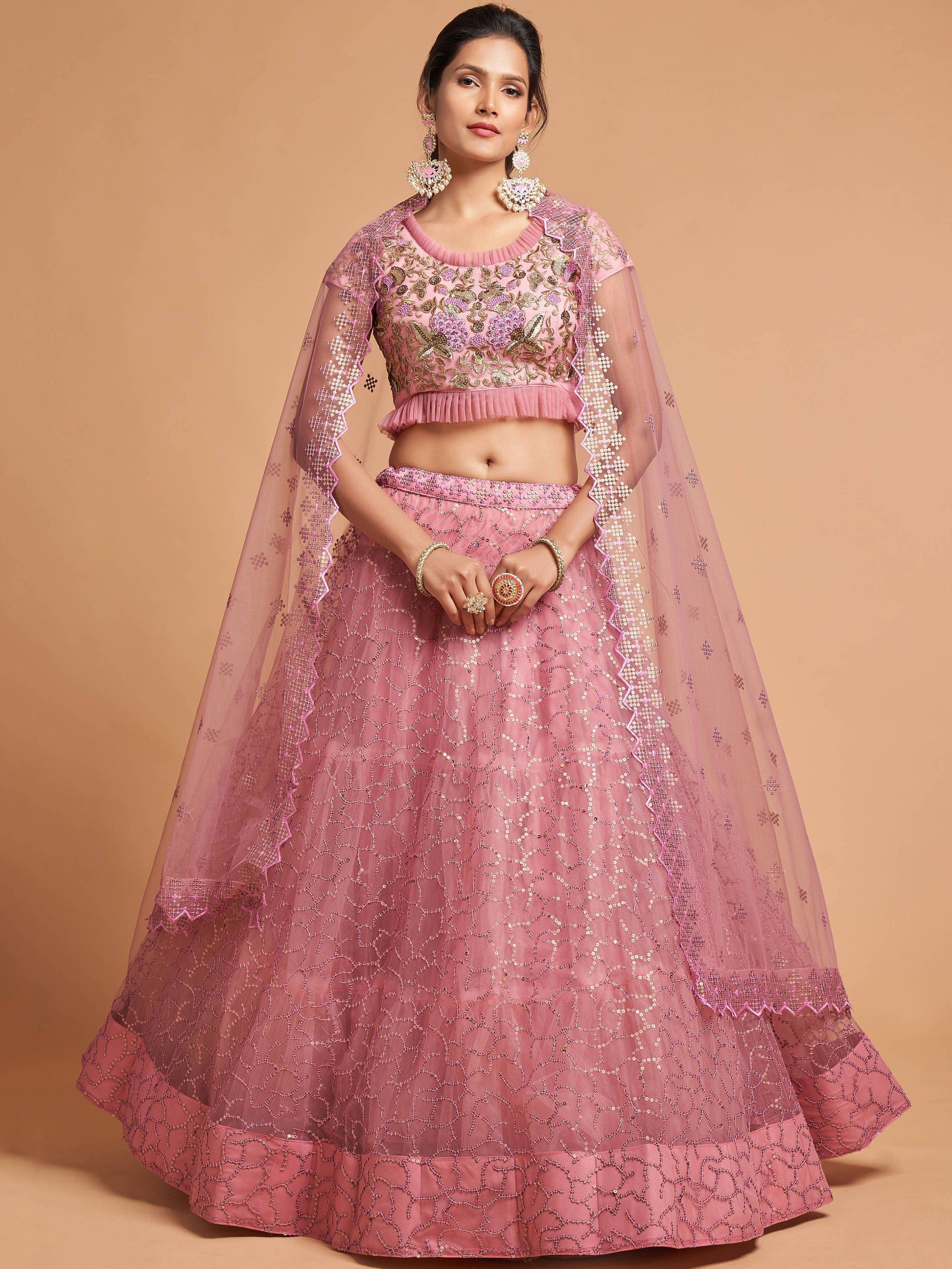 Net lehenga choli with dori thread embroidery and sequins work for wedding and engagement