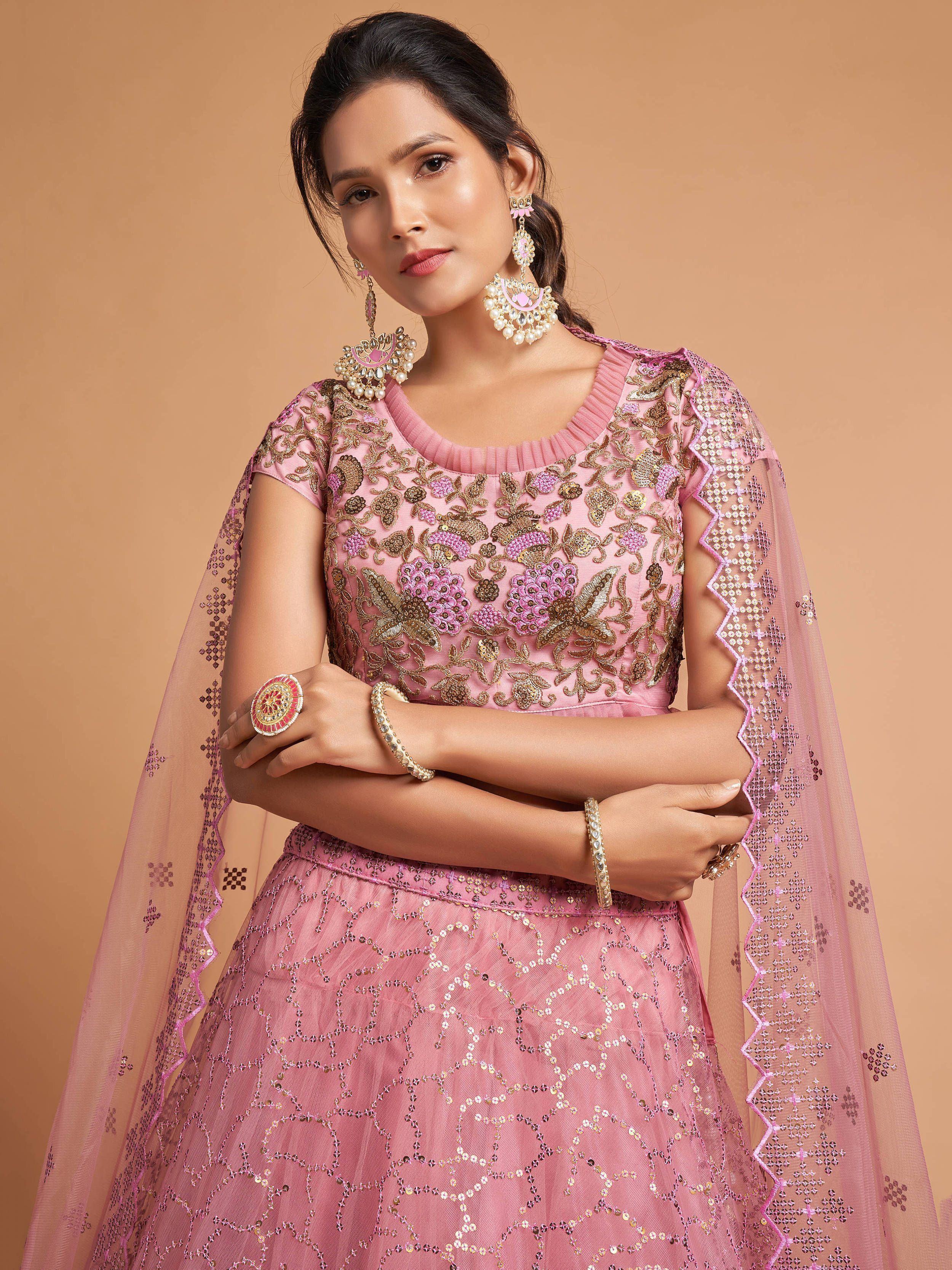 Net lehenga choli with dori thread embroidery and sequins work for wedding and engagement