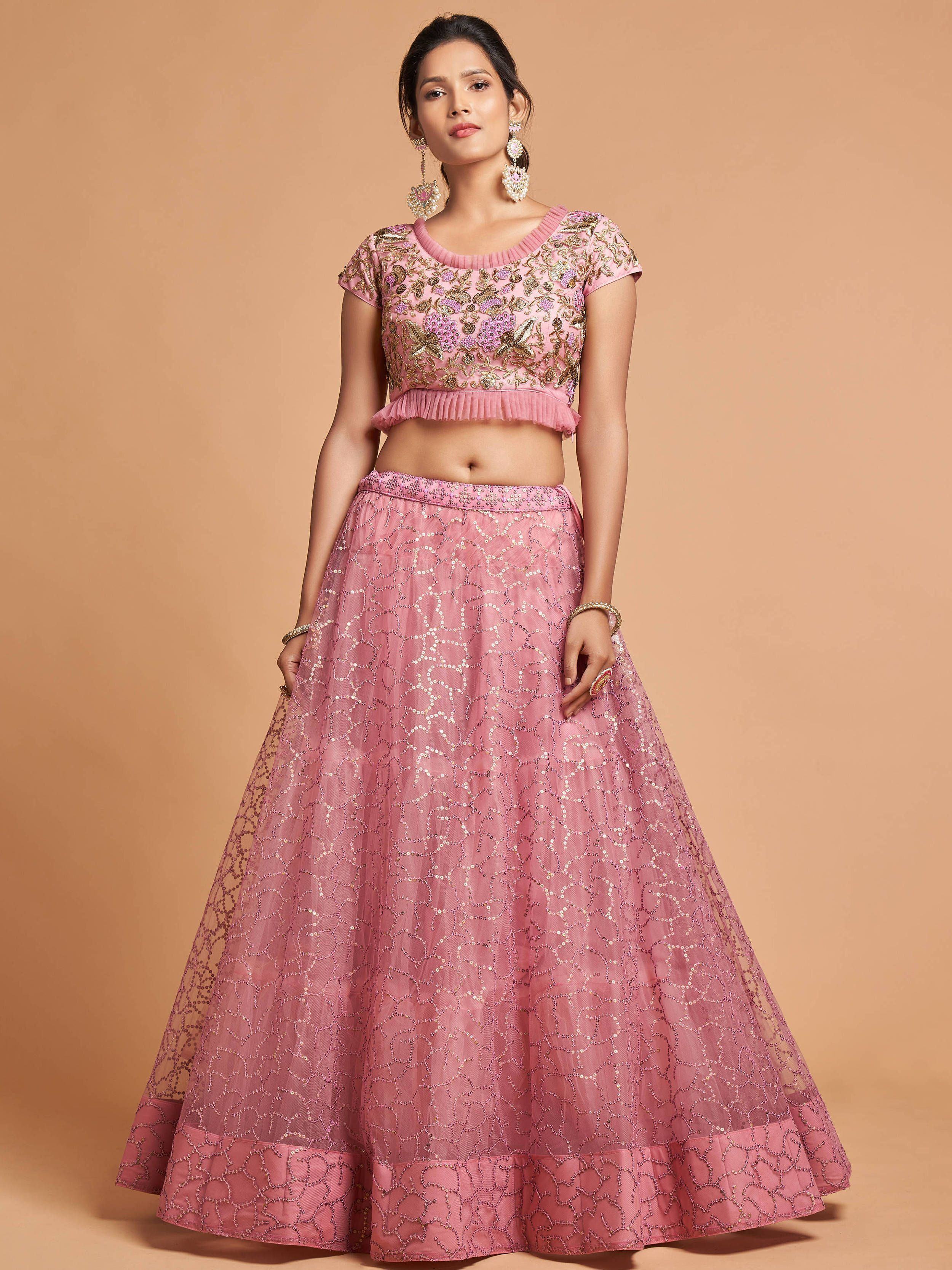 Net lehenga choli with dori thread embroidery and sequins work for wedding and engagement