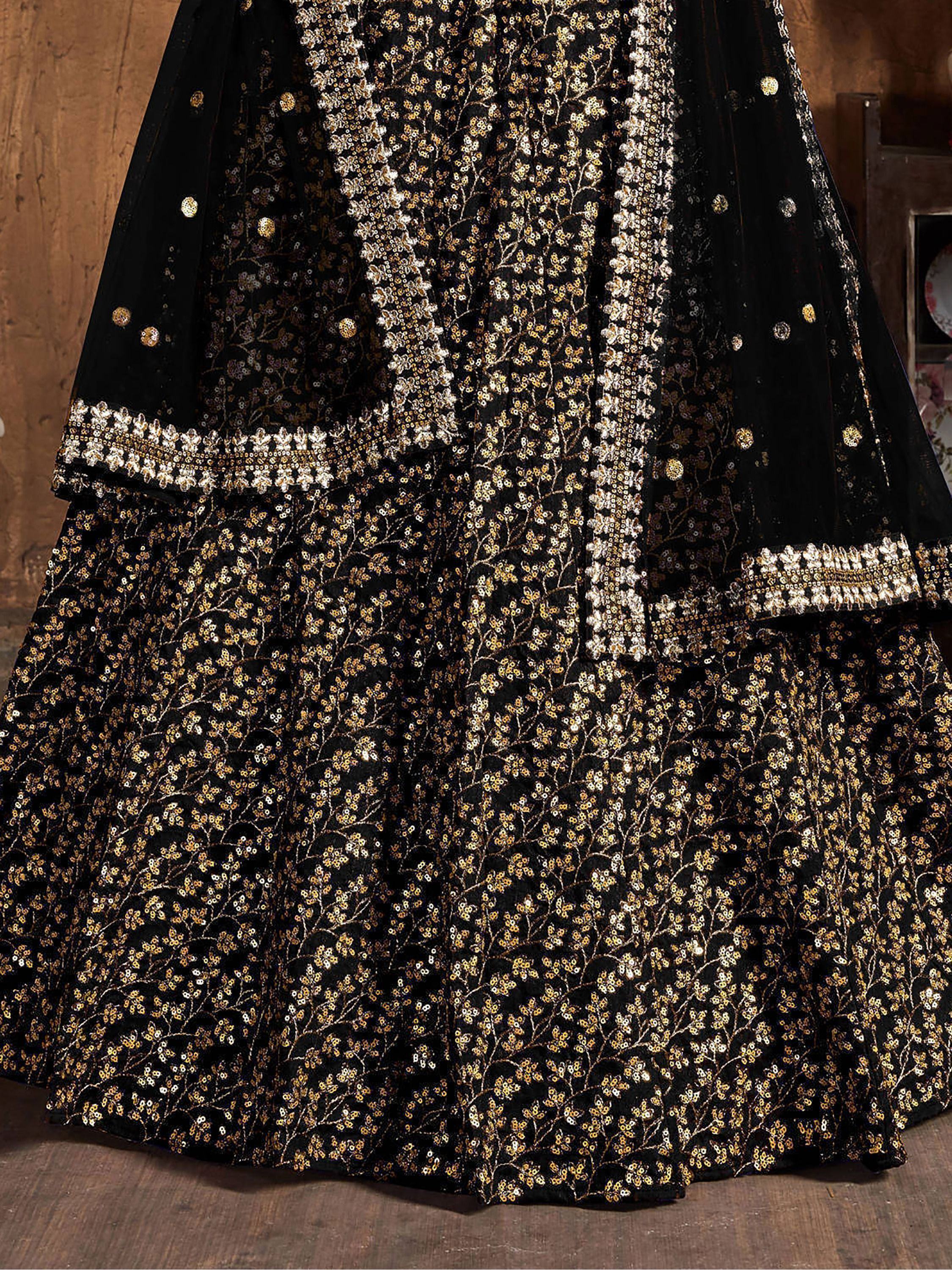 Black Zari Embroidered Raw Silk Wedding Lehenga Choli with Dupatta