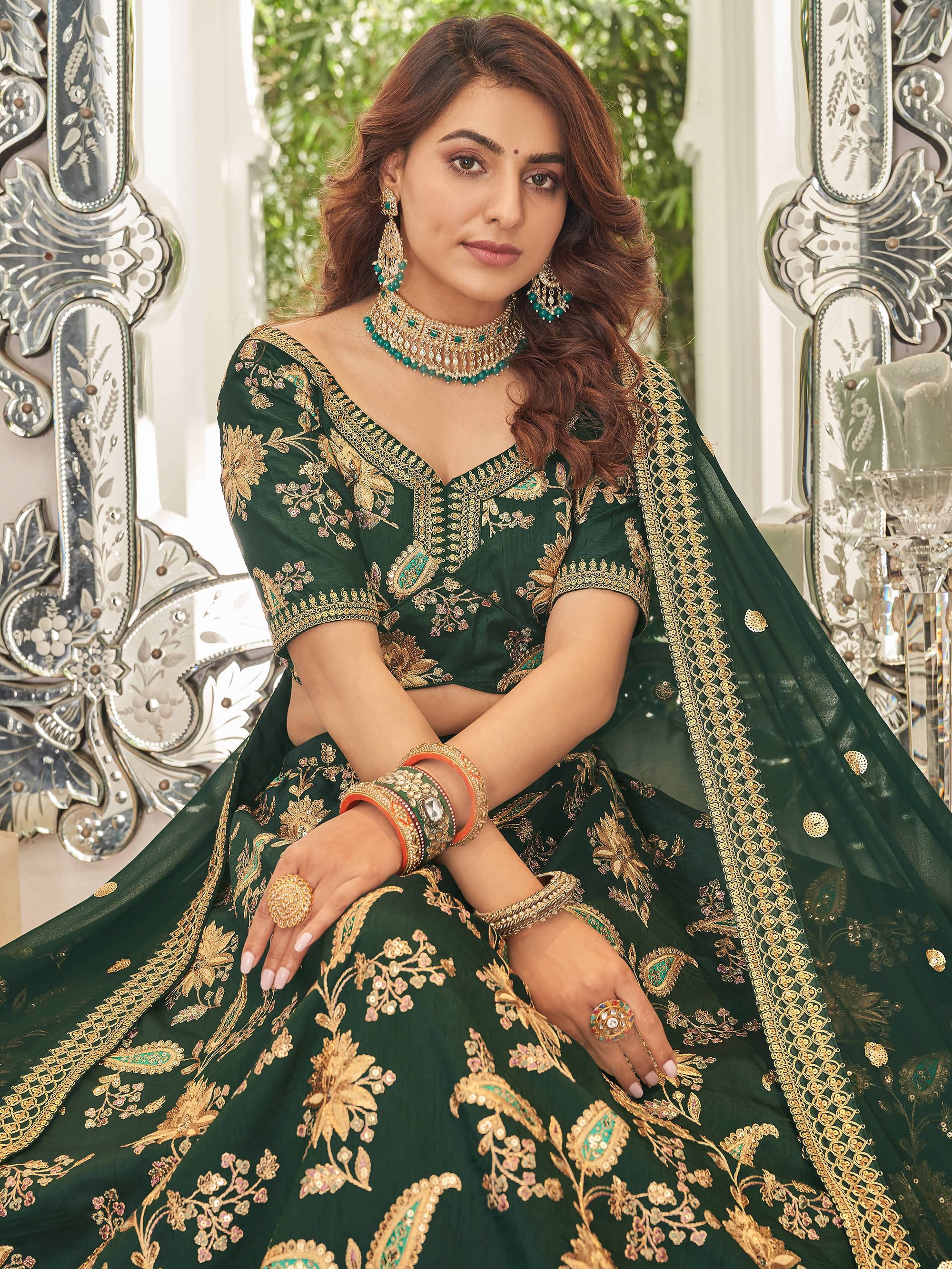 Art silk wedding lehenga choli with thread embroidery zari and sequins work for bridal occasions