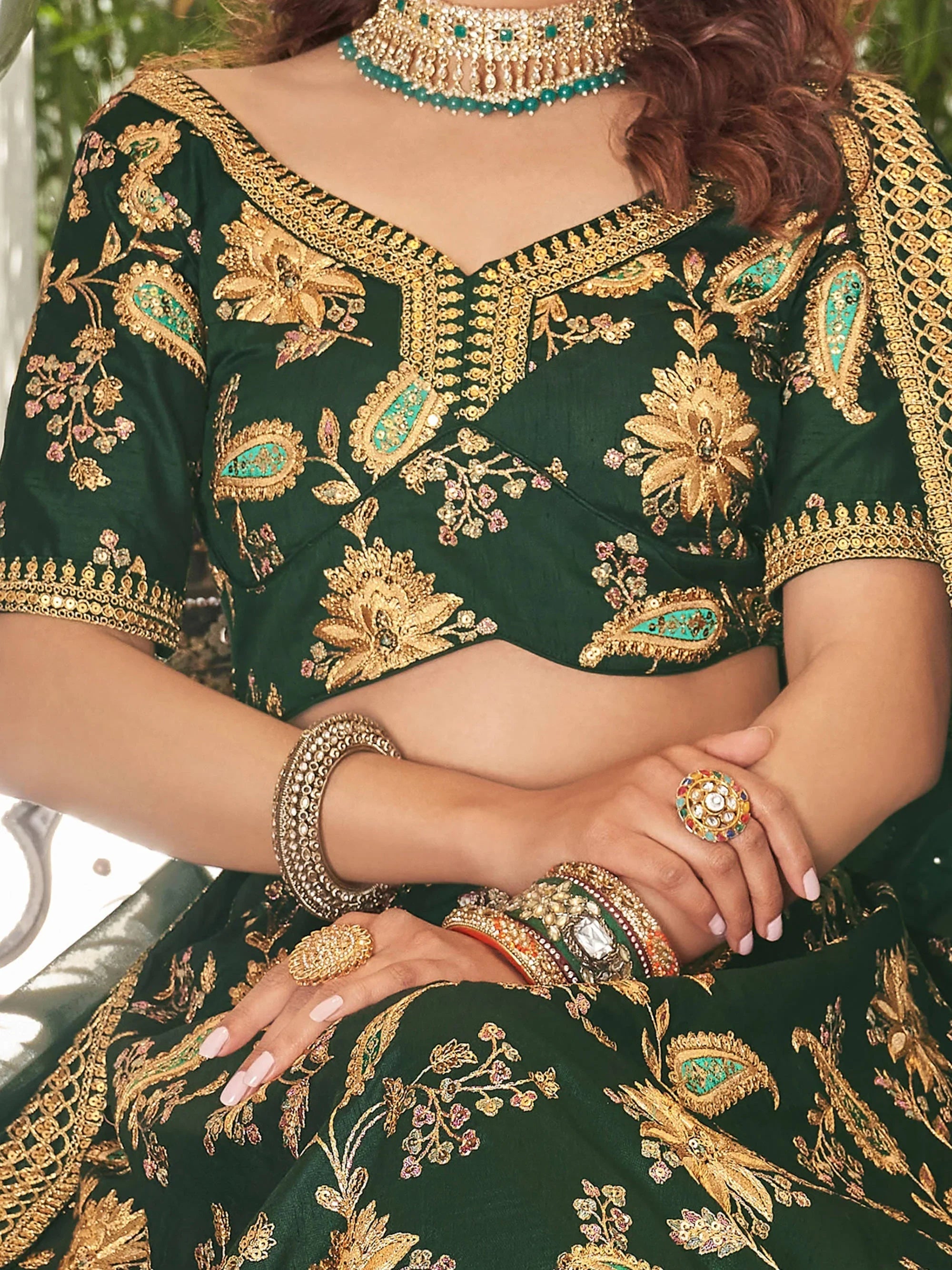 Art silk wedding lehenga choli with thread embroidery zari and sequins work for bridal occasions