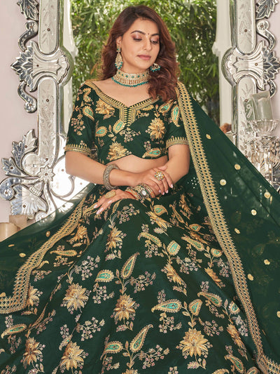 Art silk wedding lehenga choli with thread embroidery zari and sequins work for bridal occasions