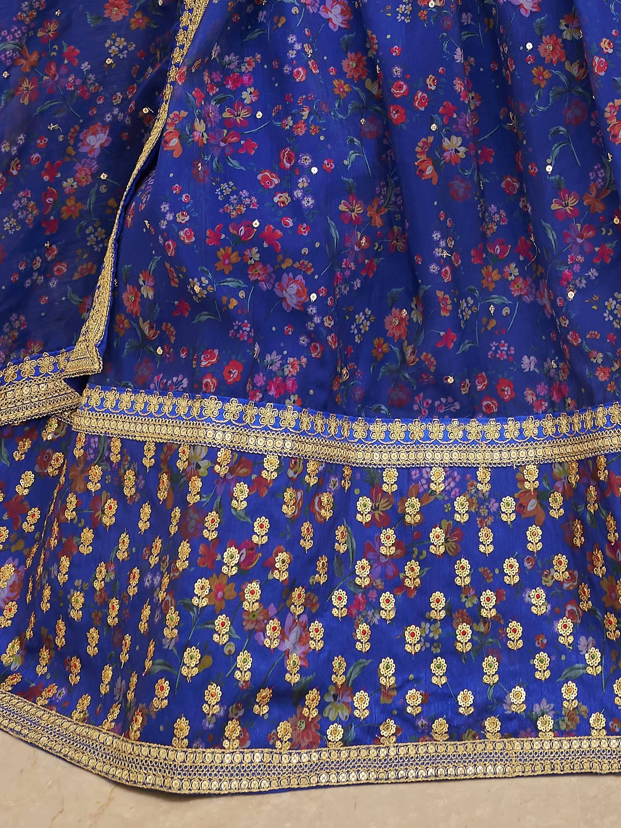 Wondrous Blue Digital Printed Organza Engagement Lehenga Choli