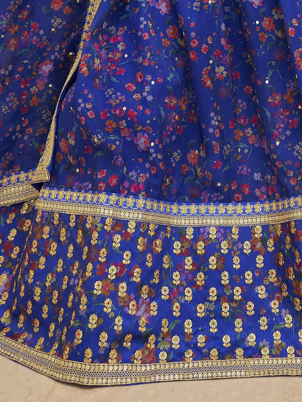 Wondrous Blue Digital Printed Organza Engagement Lehenga Choli