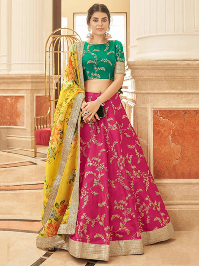 Pink Sequins Work Art Silk Wedding Wear Lehenga Choli with Dupatta