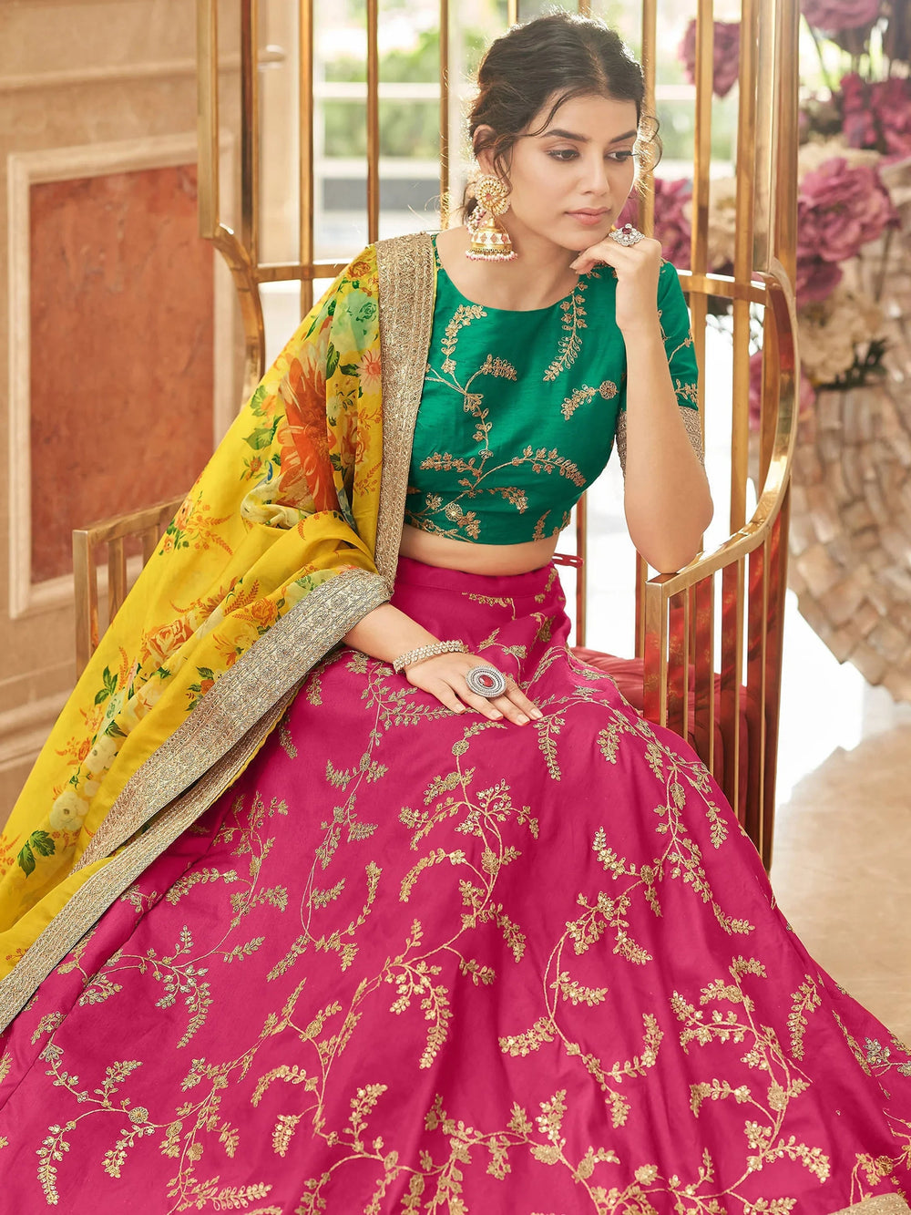Pink Sequins Work Art Silk Wedding Wear Lehenga Choli with Dupatta