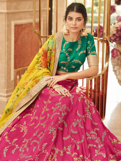 Pink Sequins Work Art Silk Wedding Wear Lehenga Choli with Dupatta