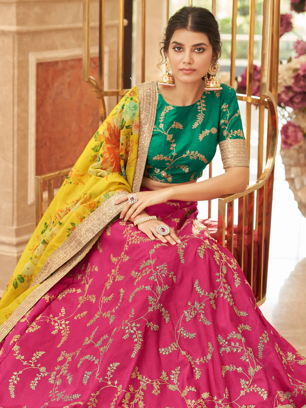 Pink Sequins Work Art Silk Wedding Wear Lehenga Choli with Dupatta
