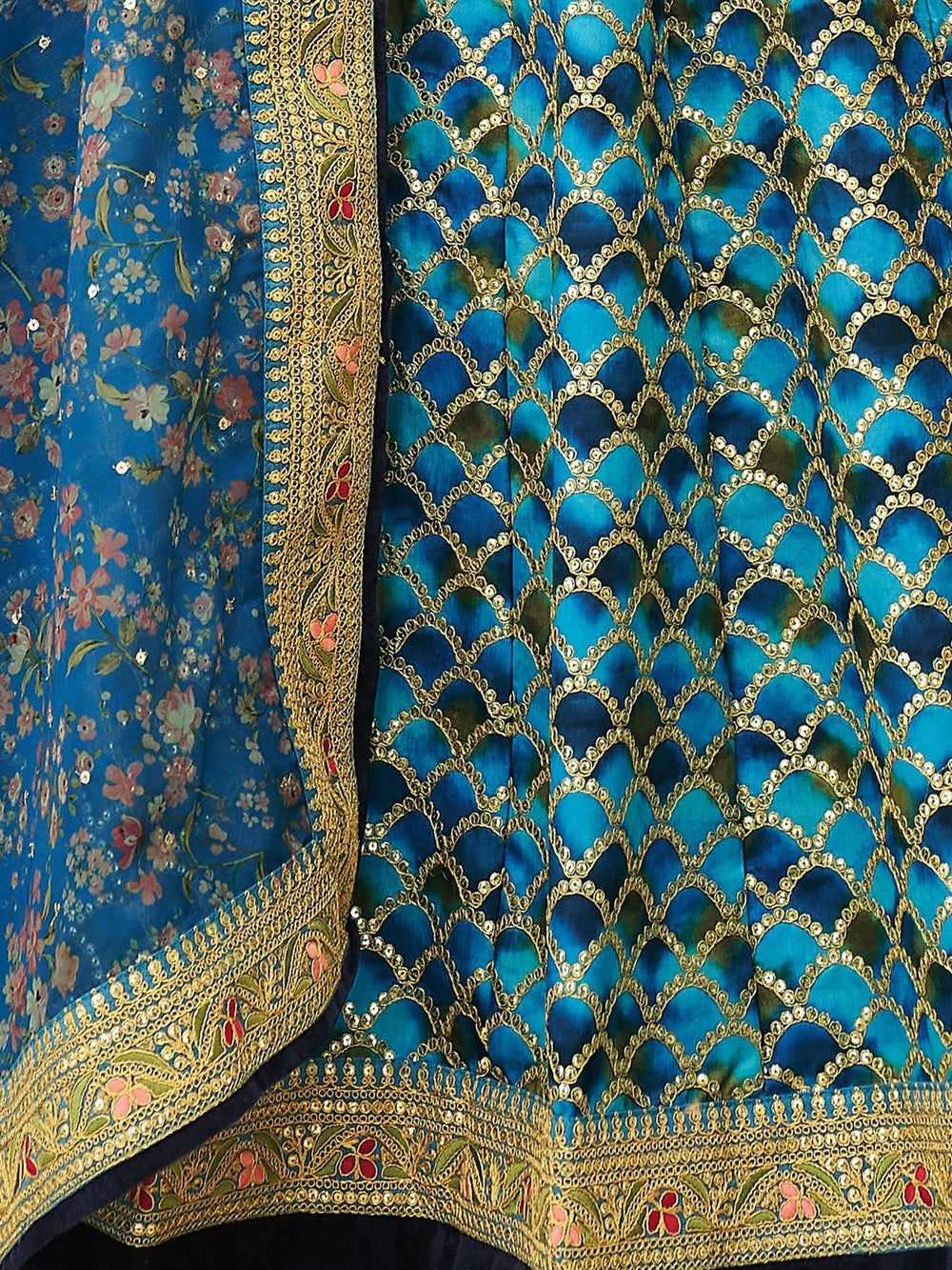 Blue Sequins Work Art Silk Wedding Lehenga Choli for Women
