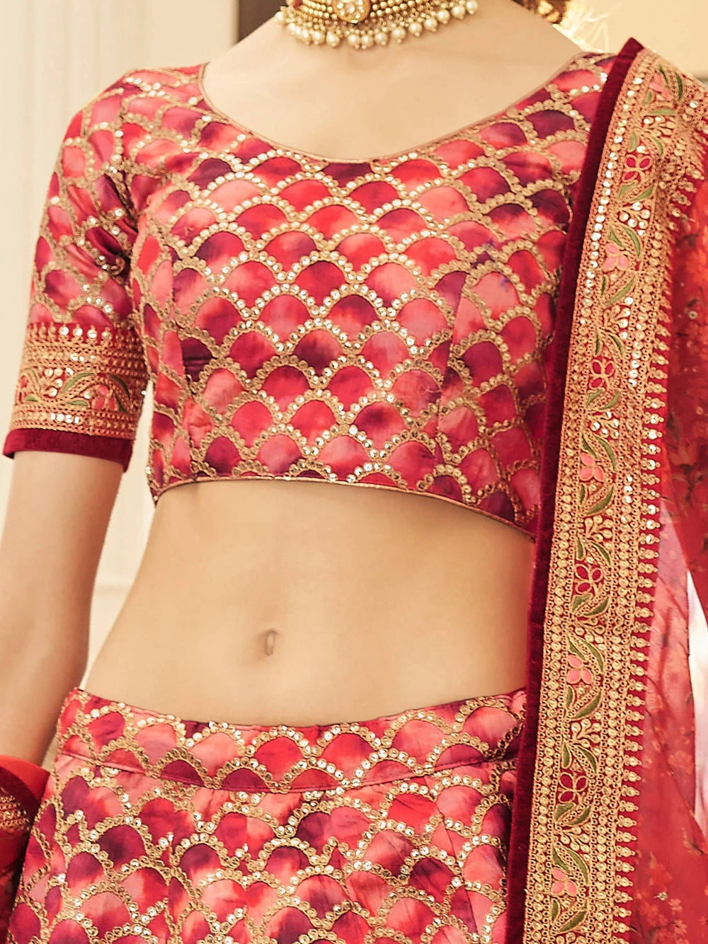 Art silk lehenga choli with sequins work and thread embroidery for wedding engagement