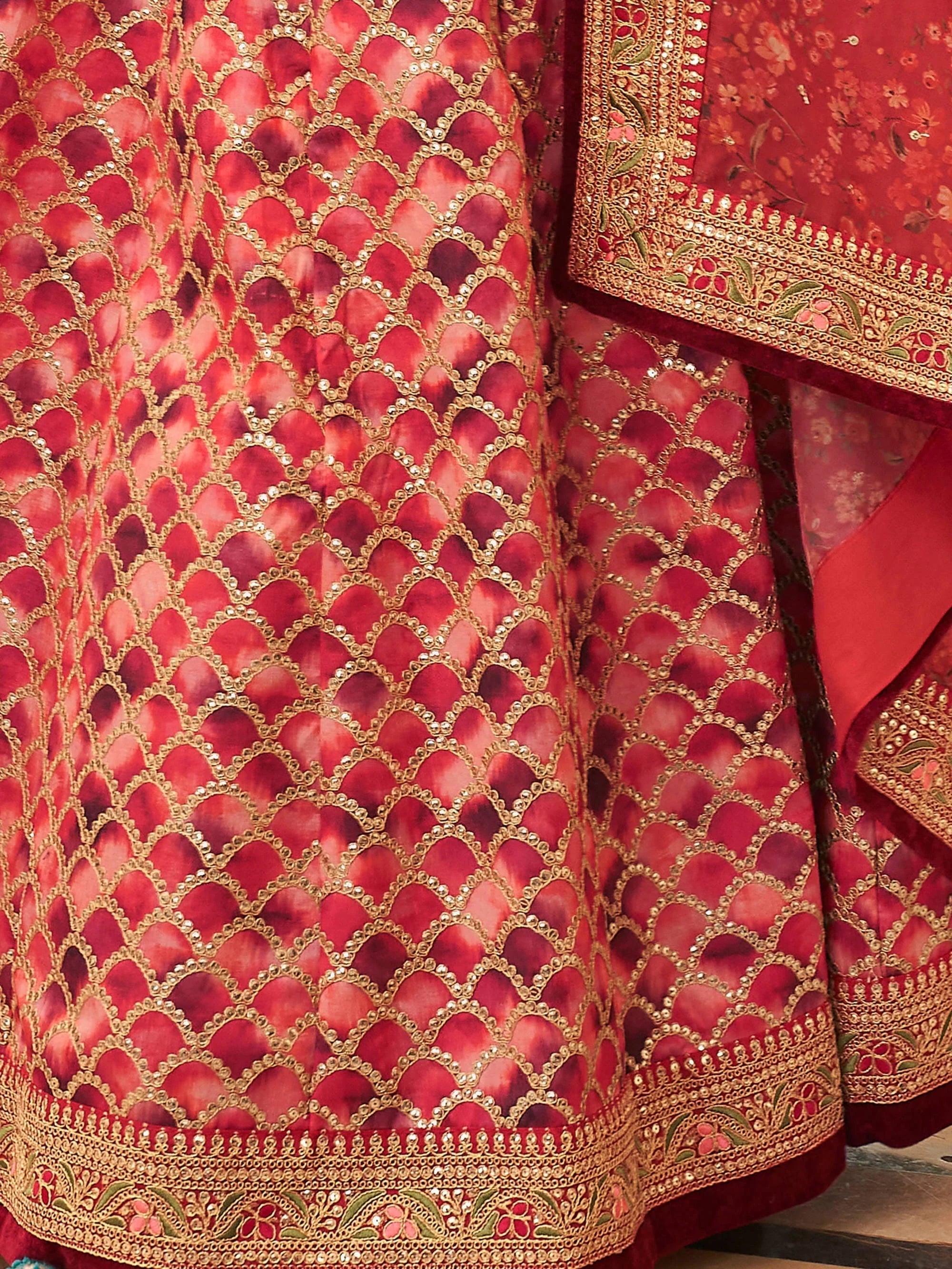 Art silk lehenga choli with sequins work and thread embroidery for wedding engagement