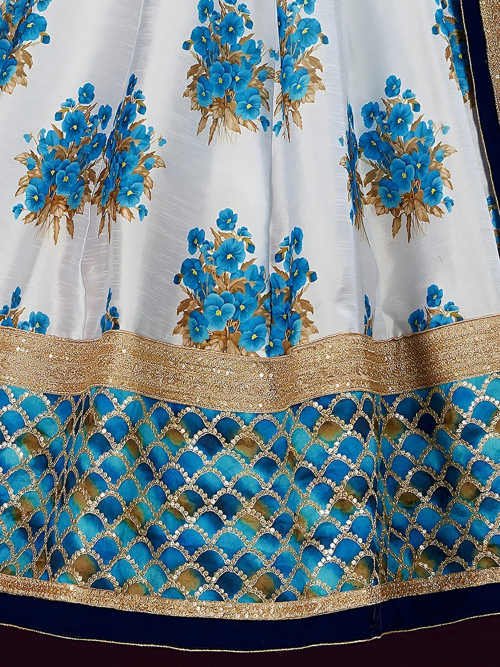 White Floral Print Banglori Silk Wedding Lehenga Choli for Women