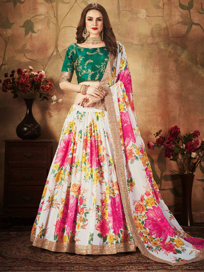 Cream Floral Digital Printed Organza Bridal Lehenga Choli for Ladies