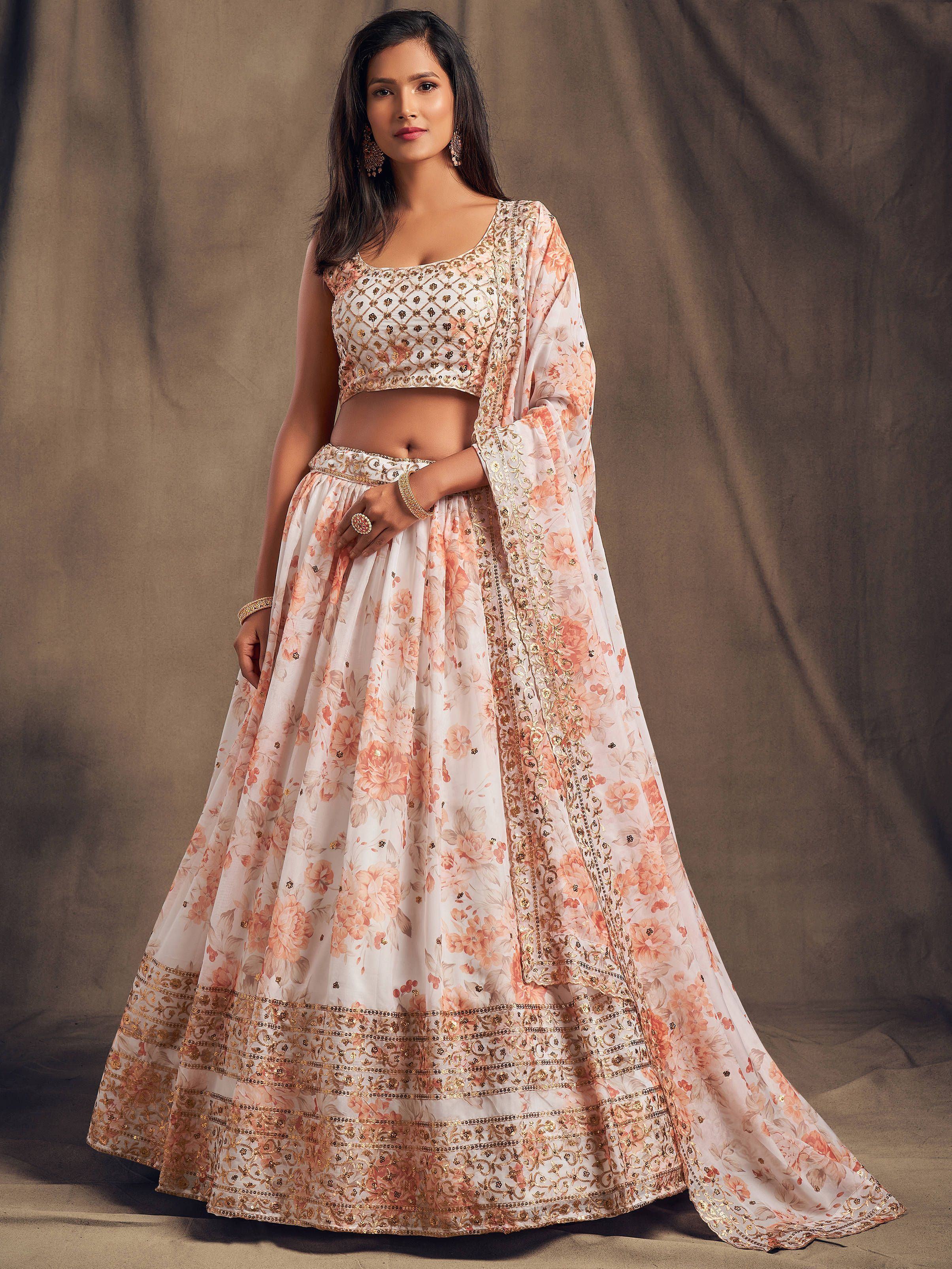 Organza lehenga choli with sequin embellishment and floral embroidery for wedding and festive wear
