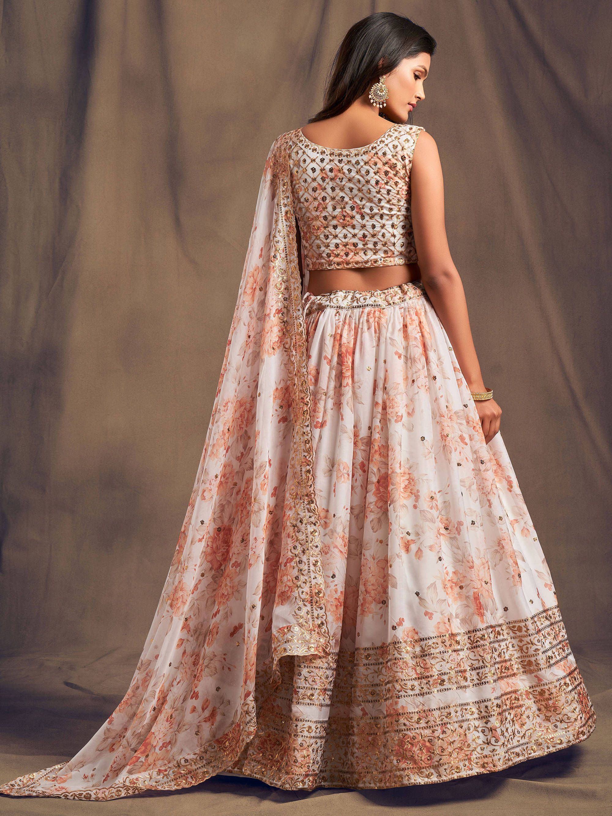 Organza lehenga choli with sequin embellishment and floral embroidery for wedding and festive wear