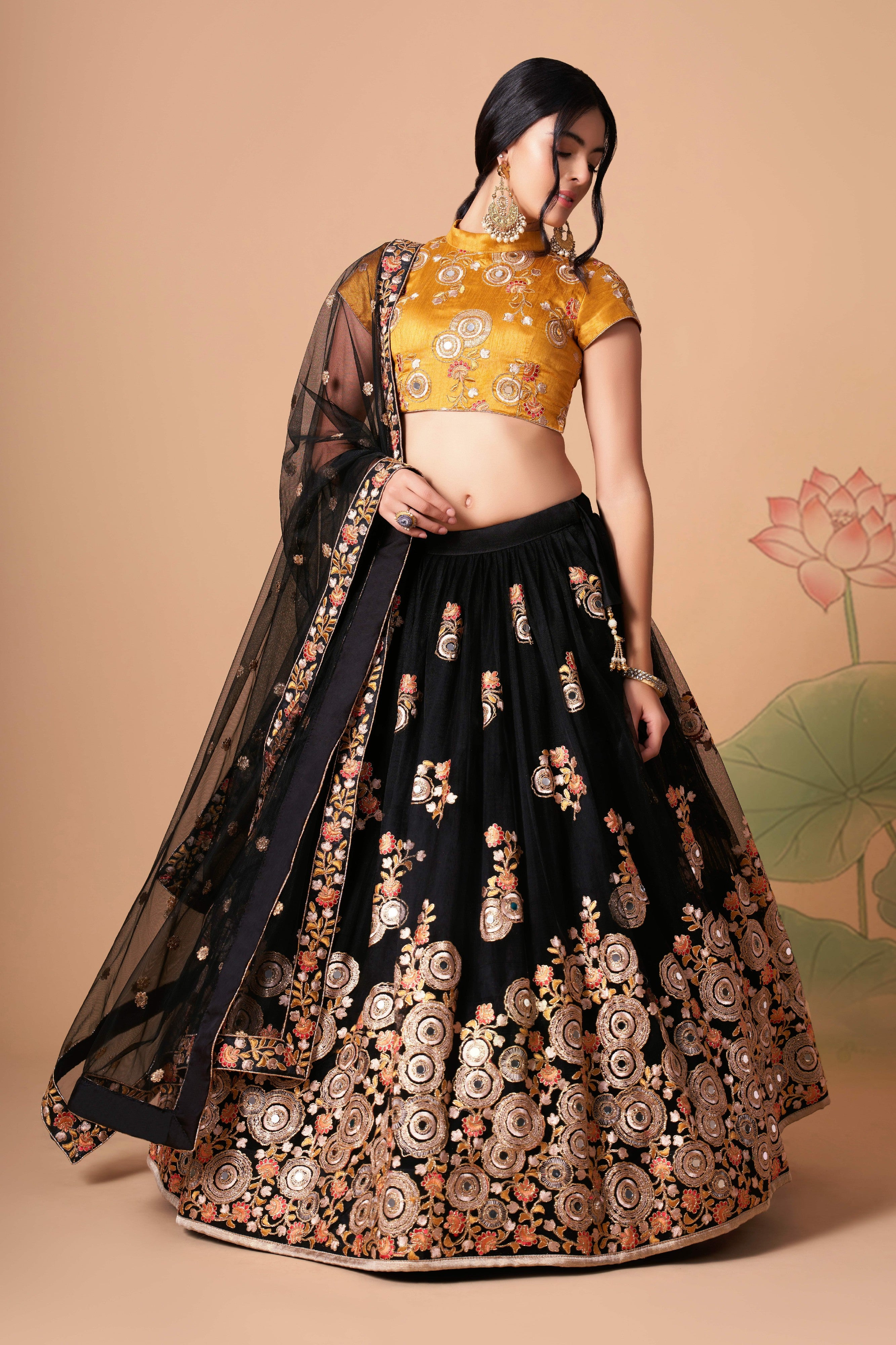 Black Dori Embroidered Net Wedding Wear Lehenga Choli for Ladies