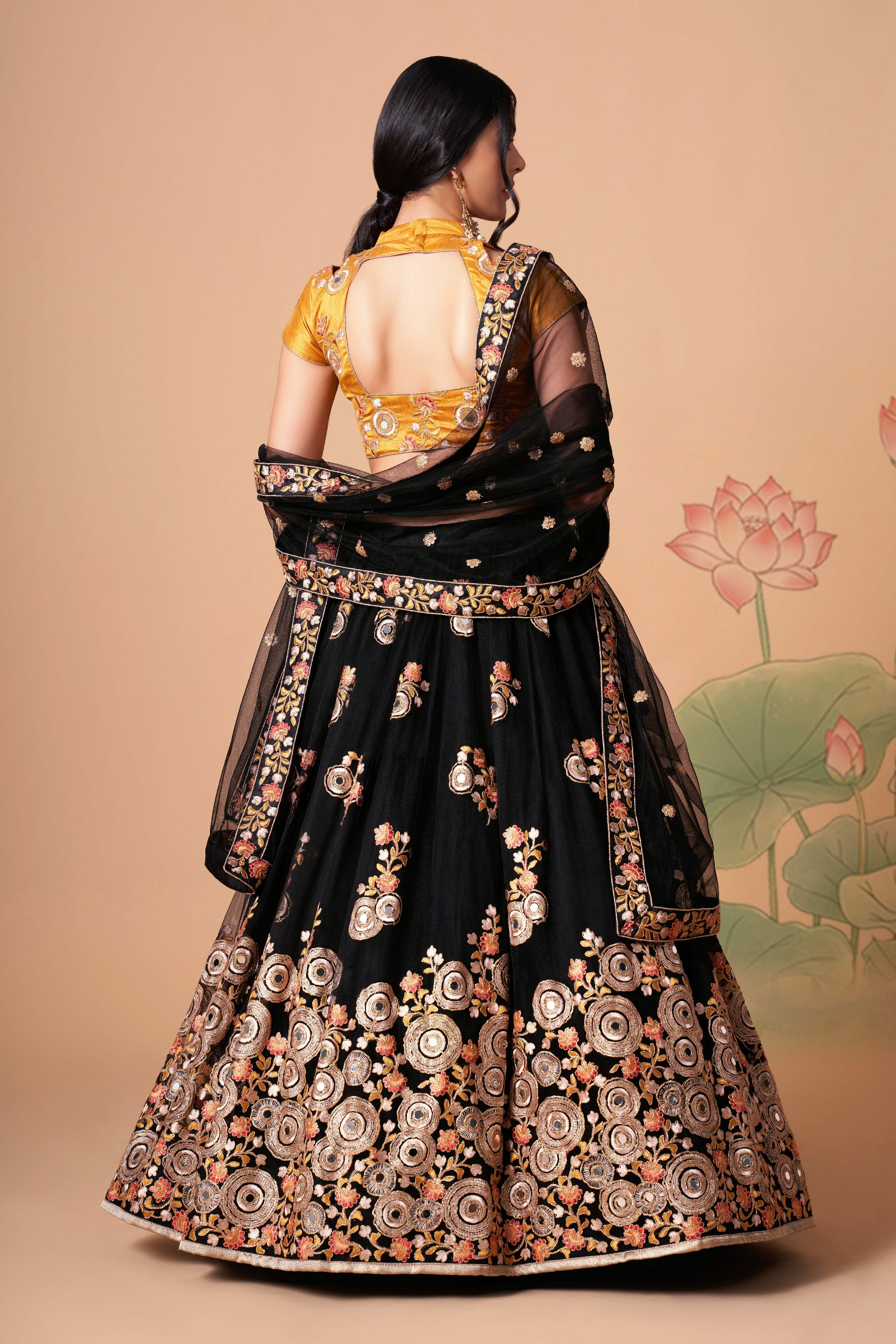 Black Dori Embroidered Net Wedding Wear Lehenga Choli for Ladies