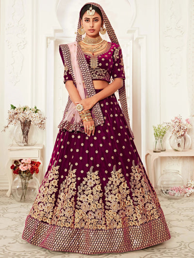Purple Zari Embroidered Bridal Lehenga Choli for Ladies