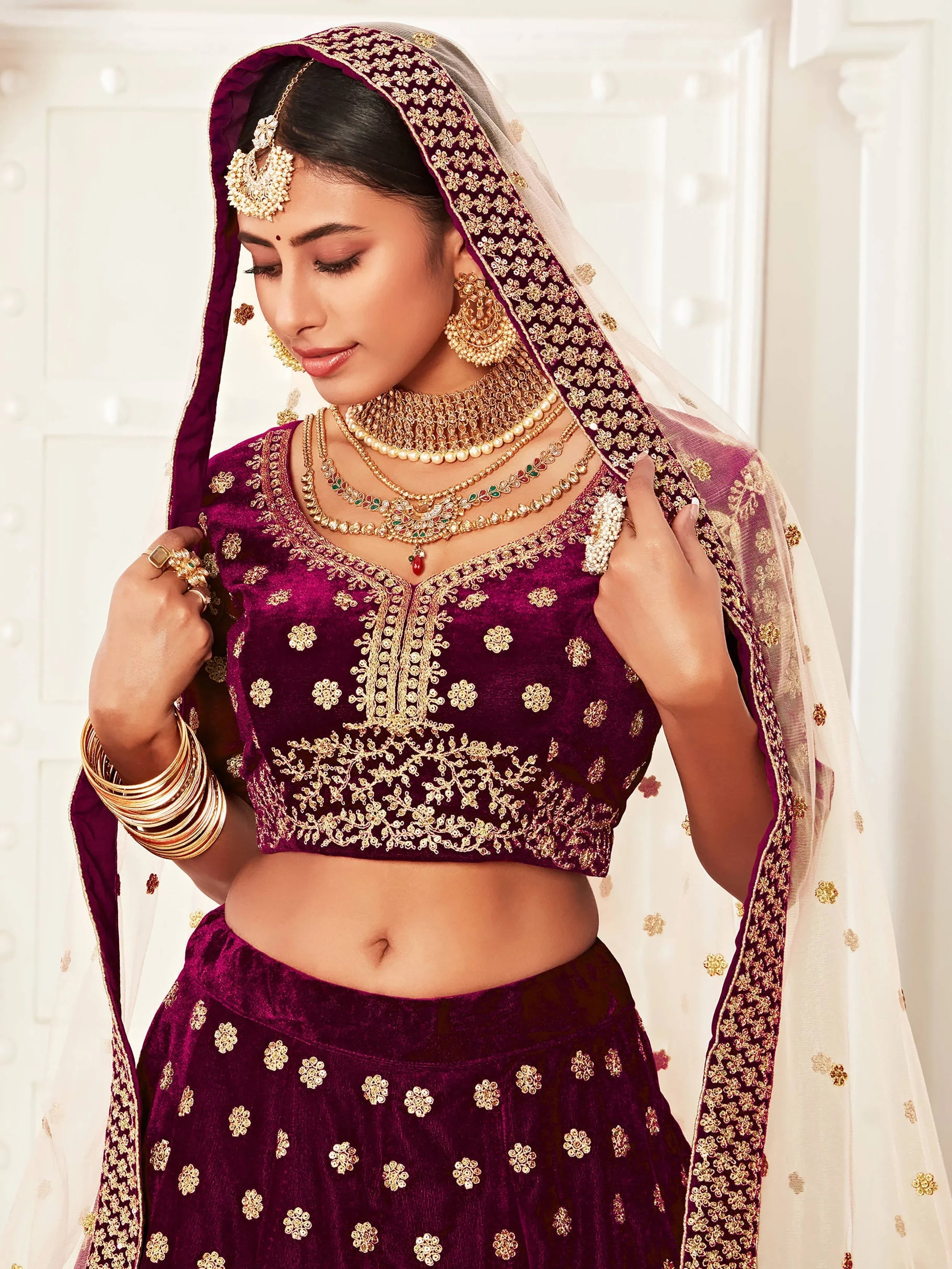 Purple Zari Embroidered Bridal Lehenga Choli for Ladies