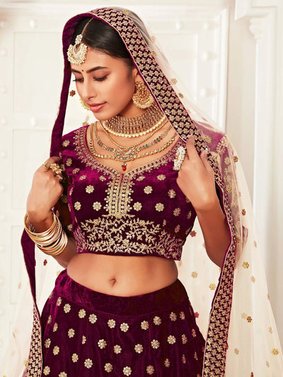 Purple Zari Embroidered Bridal Lehenga Choli for Ladies