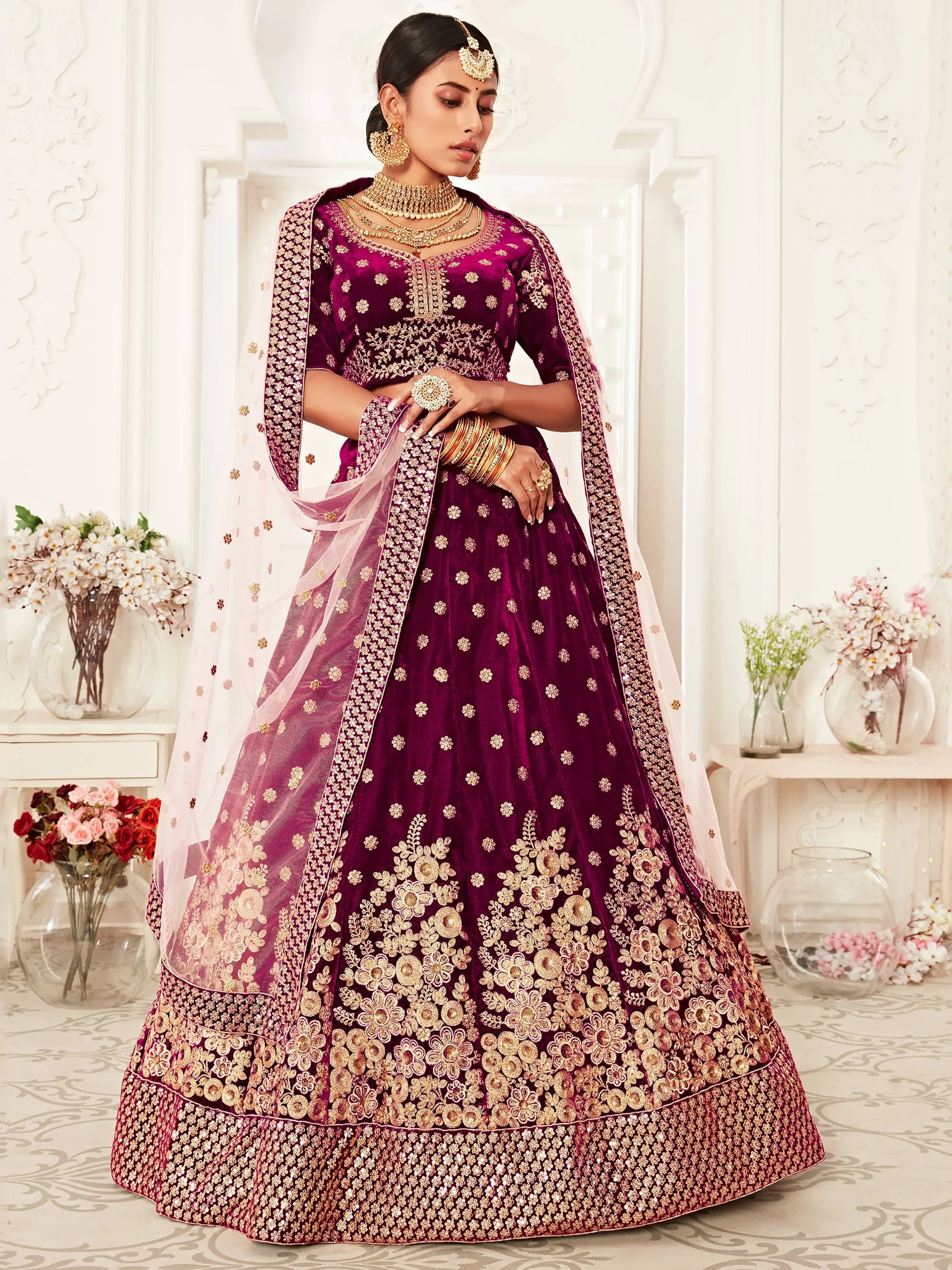 Purple Zari Embroidered Bridal Lehenga Choli for Ladies