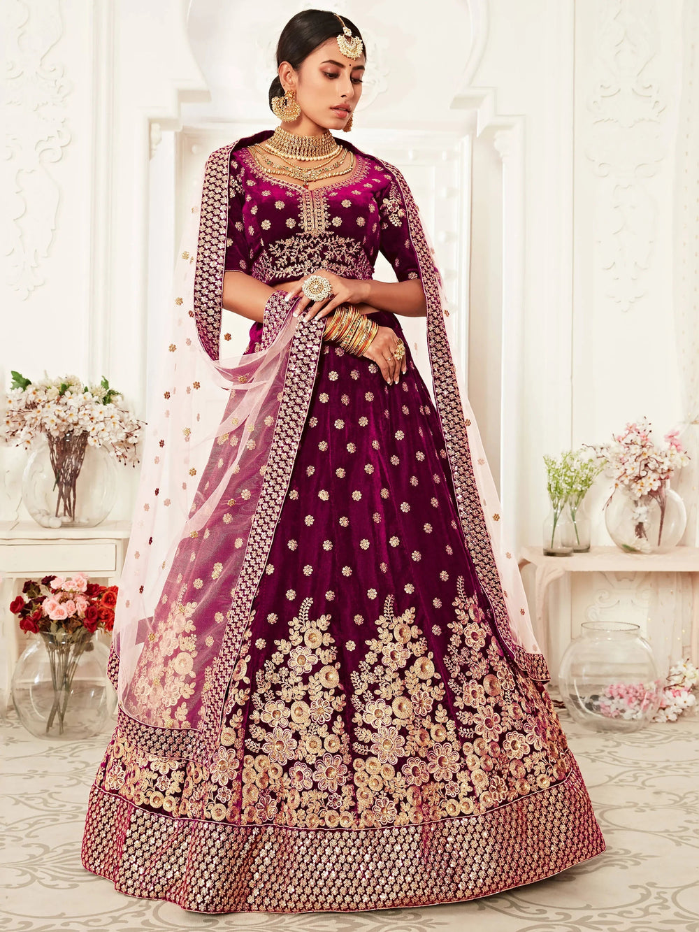 Purple Zari Embroidered Bridal Lehenga Choli for Ladies