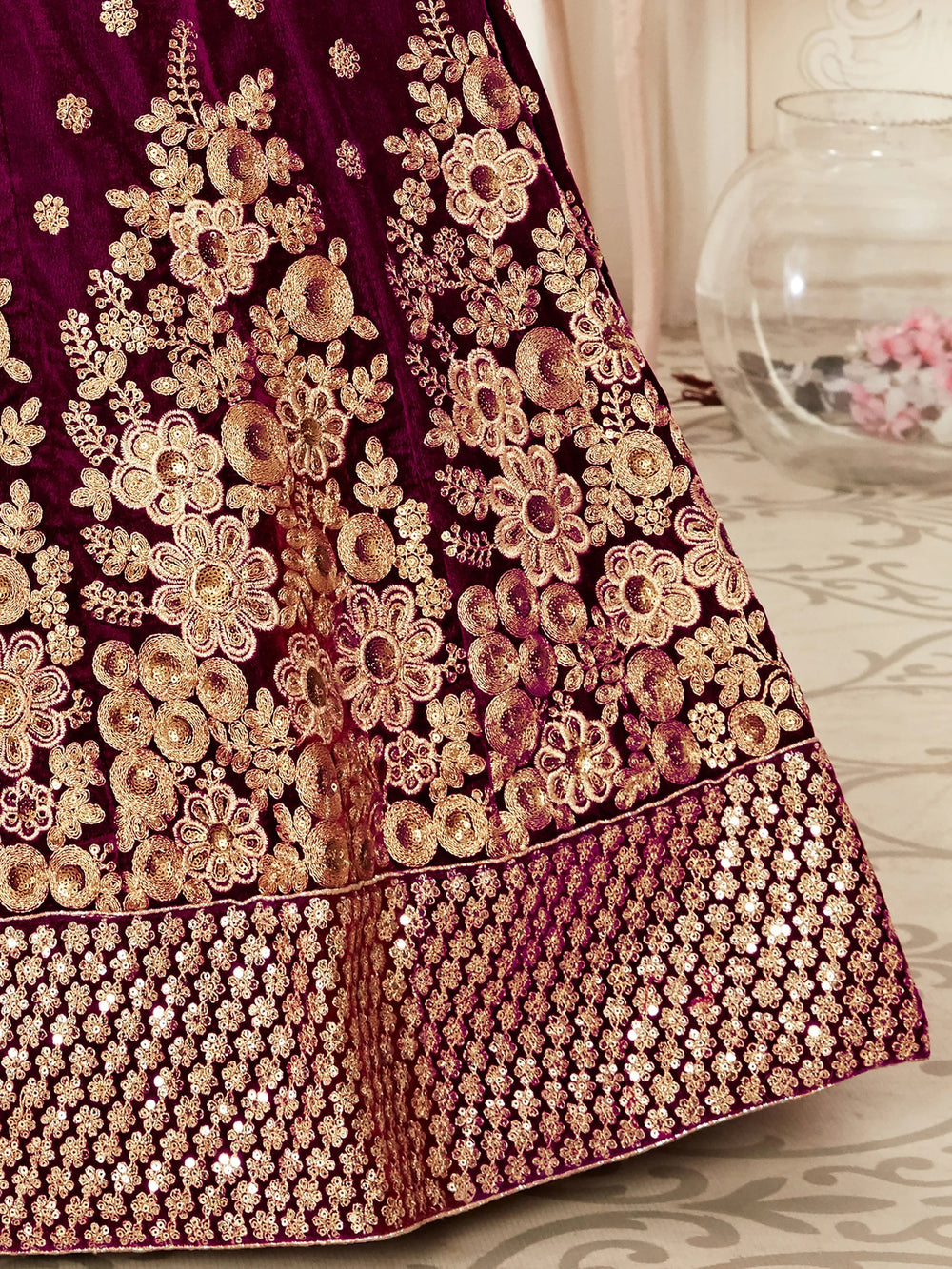 Purple Zari Embroidered Bridal Lehenga Choli for Ladies