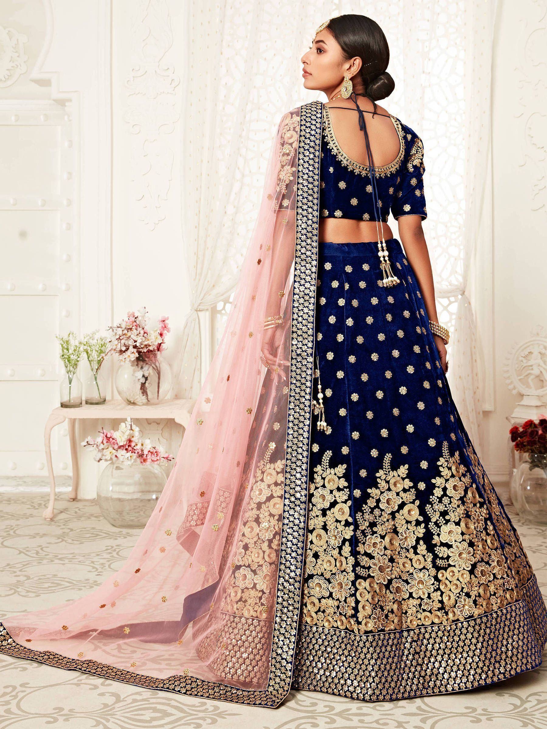 Navy Blue Thread Embroidered Bridal Lehenga Choli Ethnic Collection