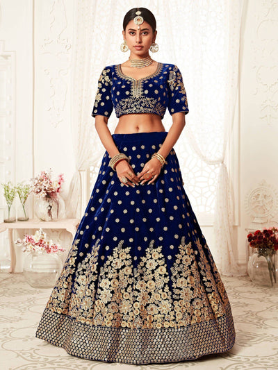 Navy Blue Thread Embroidered Bridal Lehenga Choli Ethnic Collection