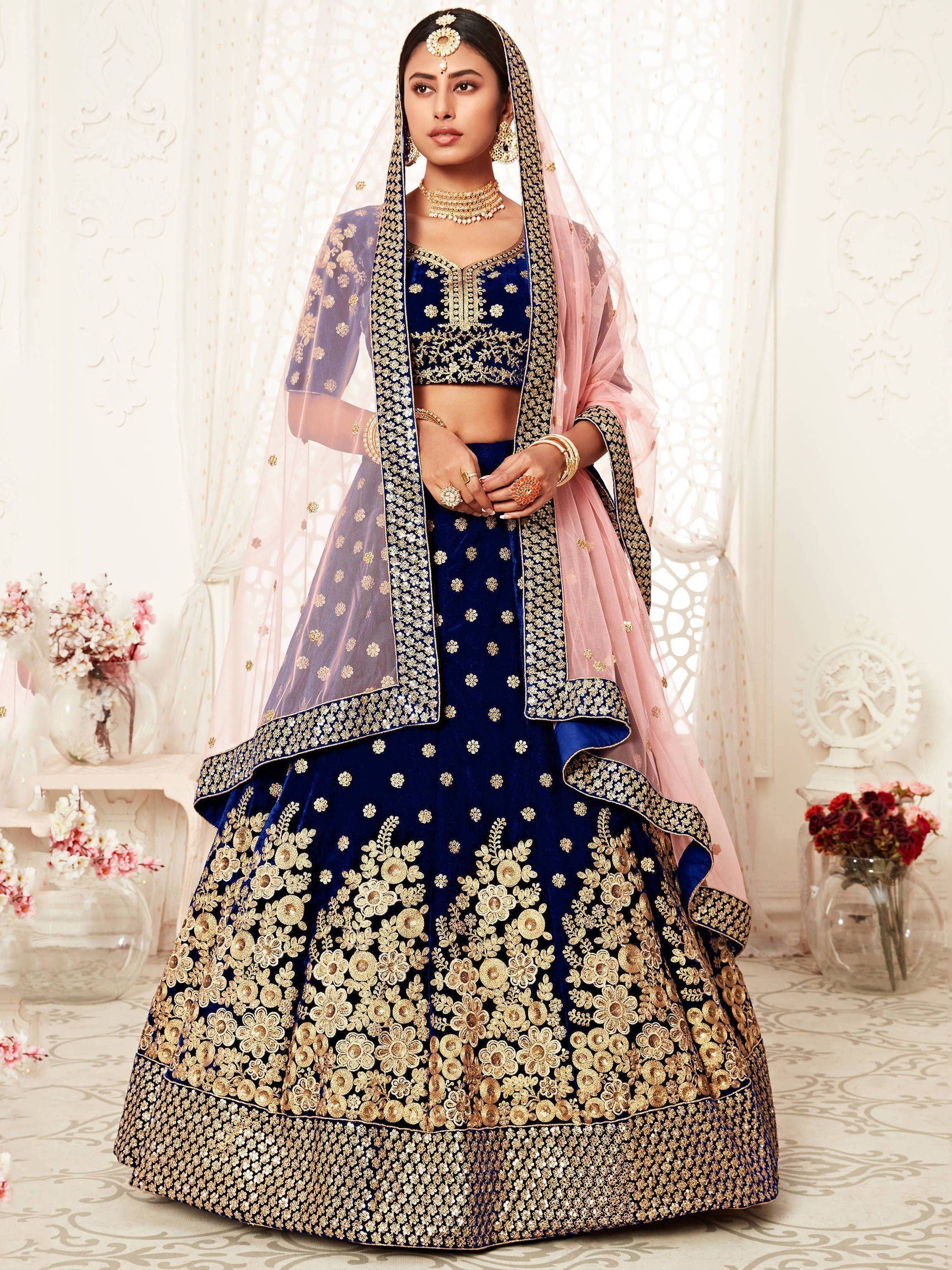 Navy Blue Thread Embroidered Bridal Lehenga Choli Ethnic Collection