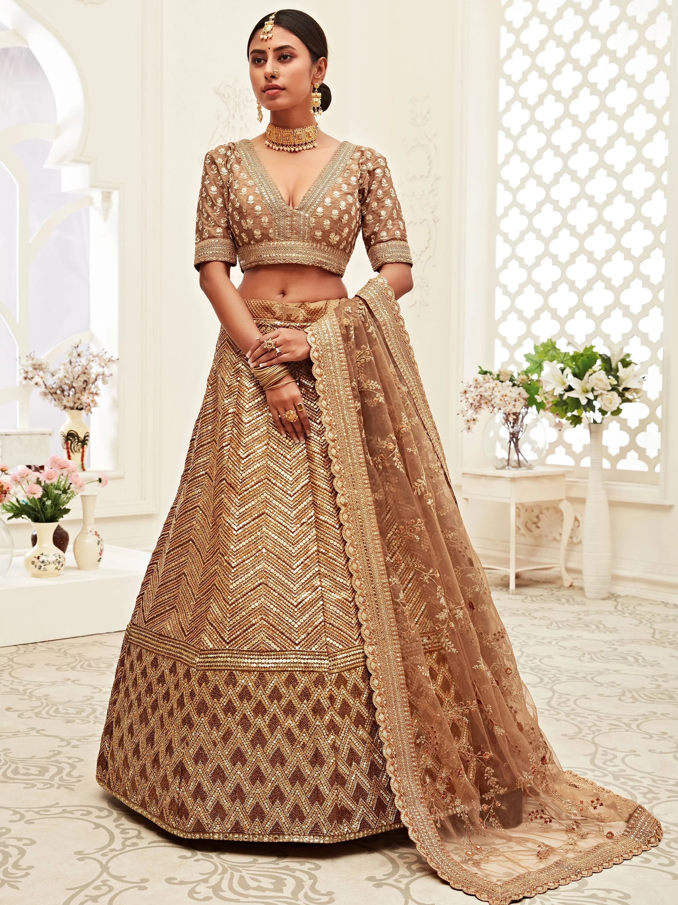 Silk lehenga choli with embroidery sequins work for wedding and festive occasions