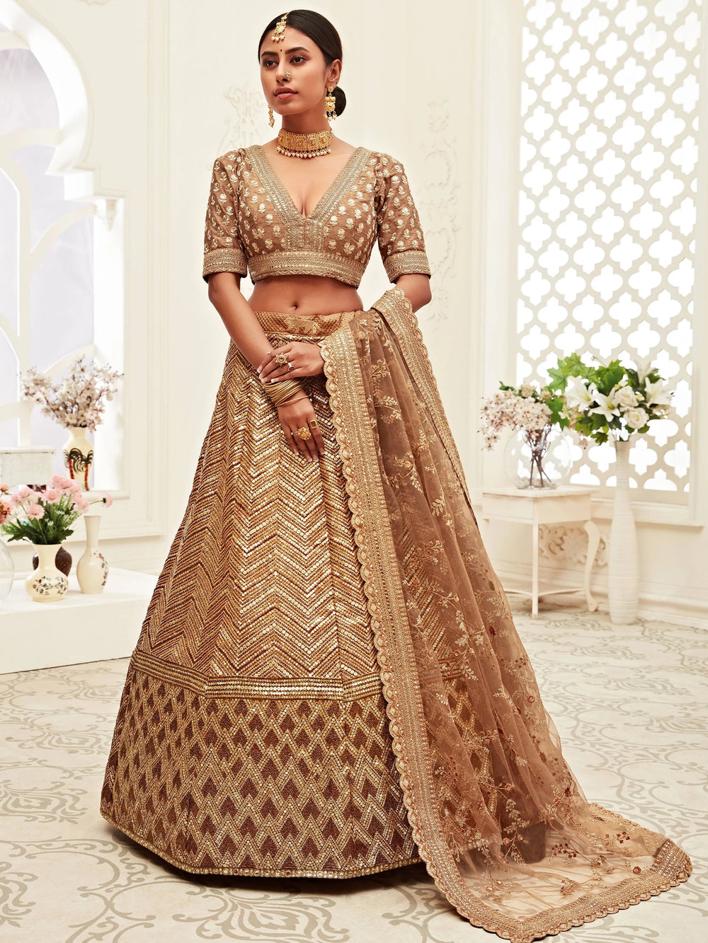 Silk lehenga choli with embroidery sequins work for wedding and festive occasions