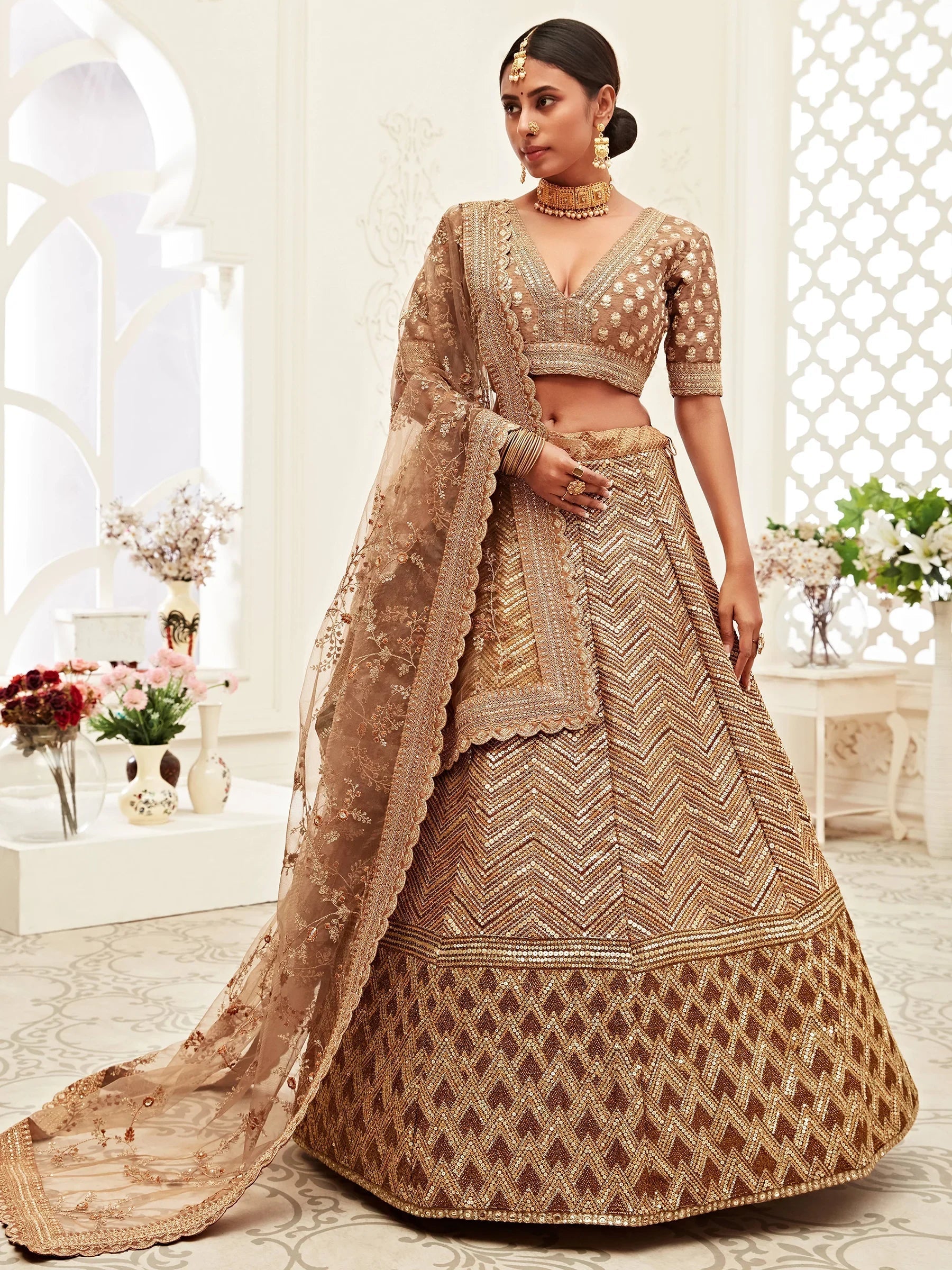 Silk lehenga choli with embroidery sequins work for wedding and festive occasions