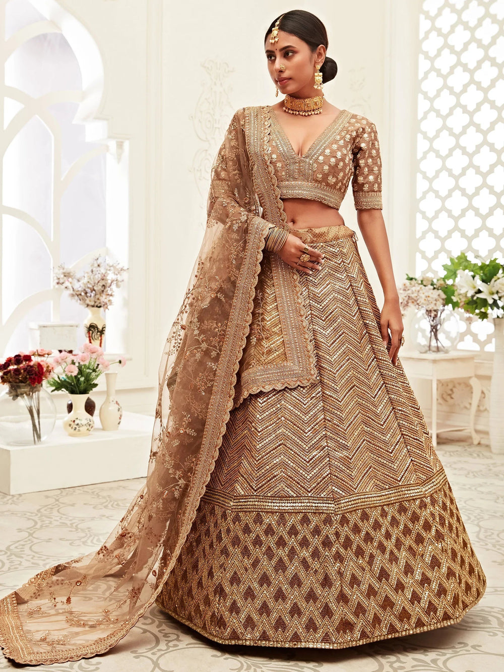 Silk lehenga choli with embroidery sequins work for wedding and festive occasions